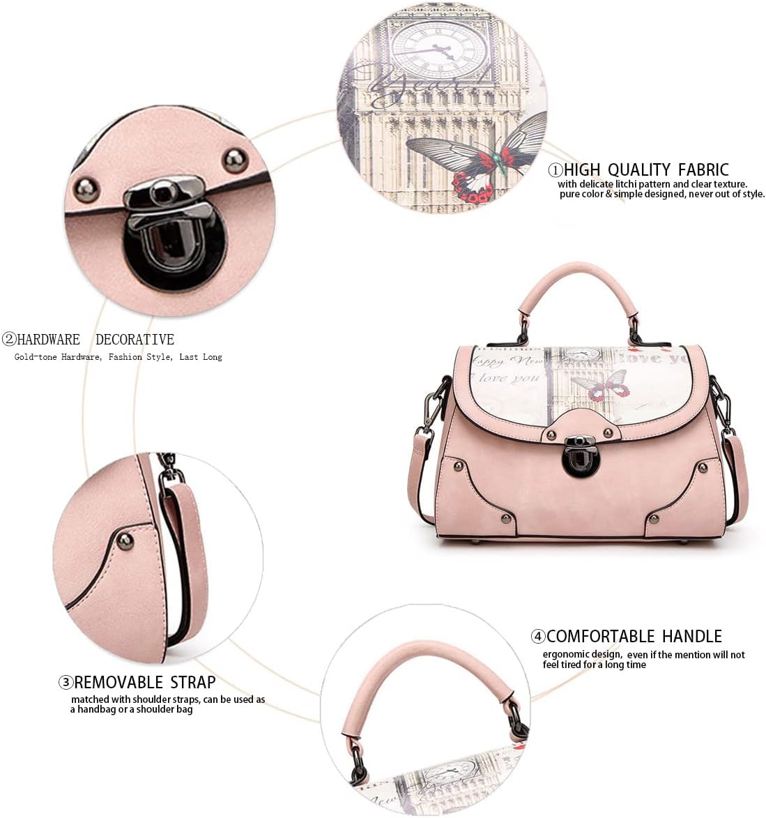 Thumbnail 5 de BUKESIYI Donna Borsa a Tracolla e a Mano Rosa (PU) con tracolla regolabile 120 cm – modello IT77101