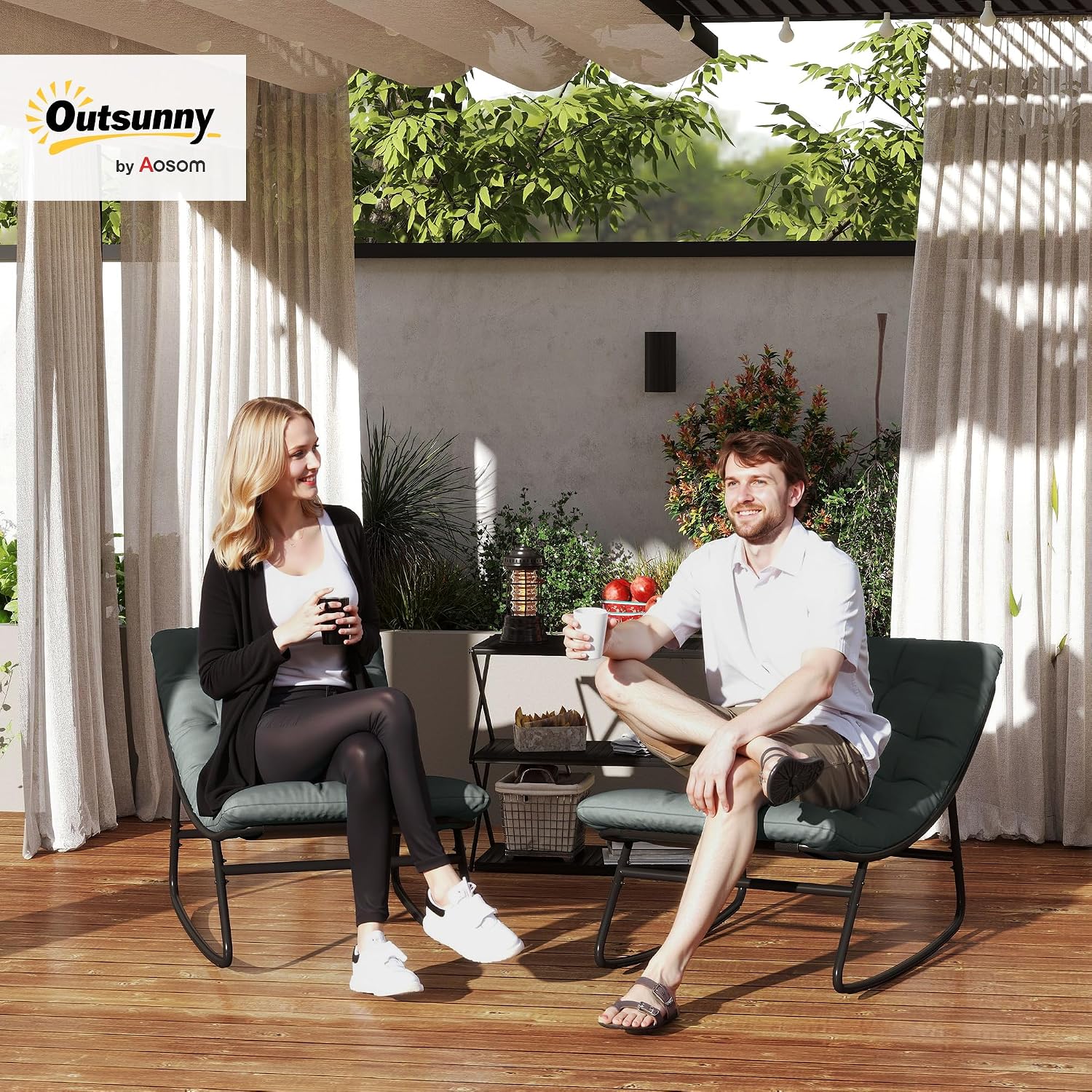 Detalle 2 de Outsunny 84G-540V01GY schommelstoelen voor buiten, set van 2 met mesh