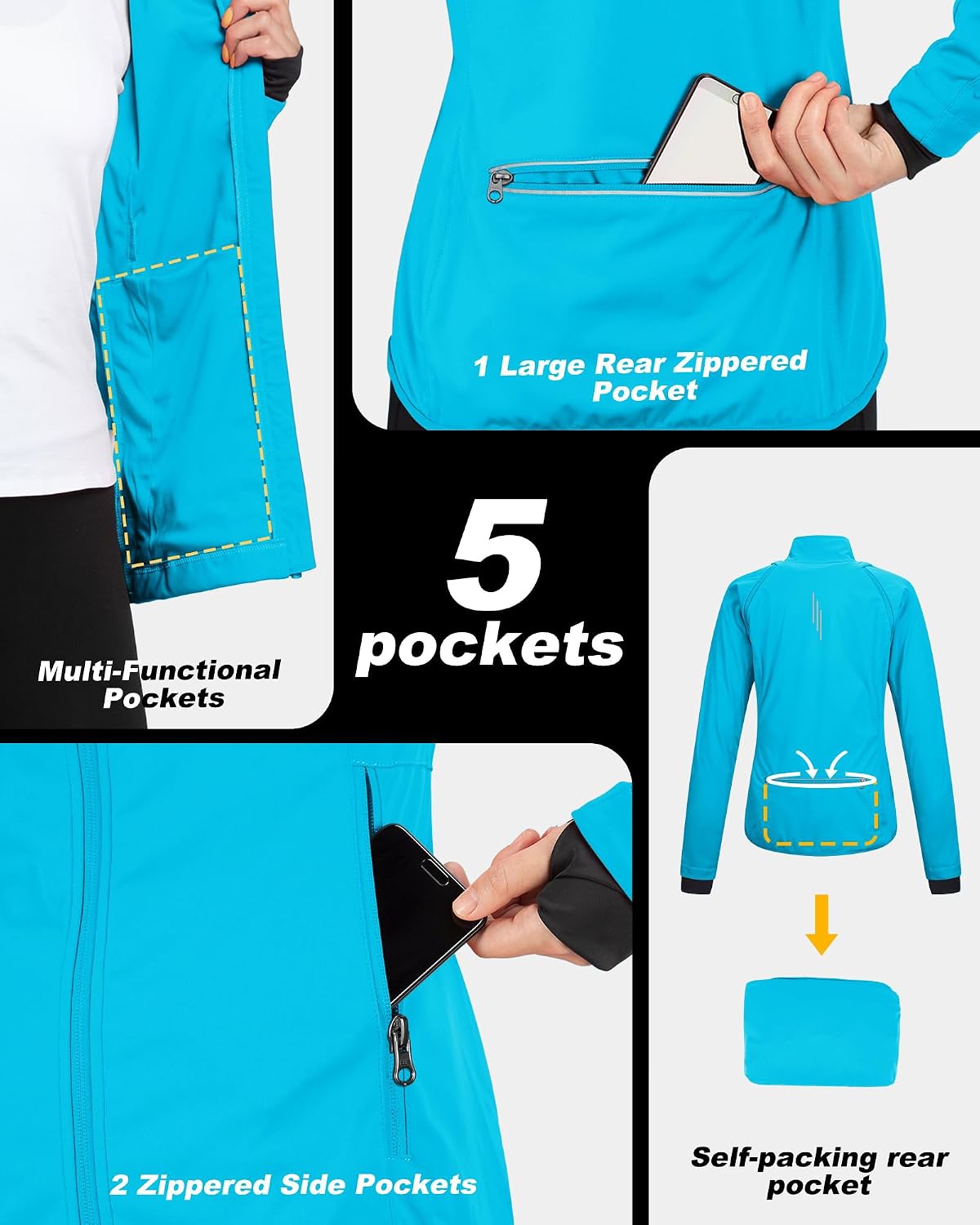 Detalle de 33,000ft Damen Fahrradjacke – Wasserdicht, atmungsaktiv, abnehmbare Ärmel, Reflektierende Details