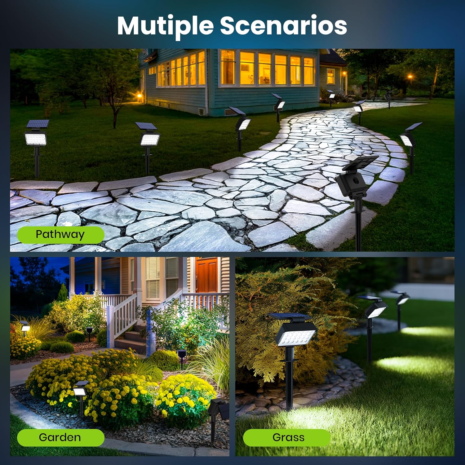 Thumbnail 5 de Solpex Solar Spot Lights Outdoor Garden (4 Pack) – IP65, 24 LEDs, 180° Panel, 3 Brightness Modes