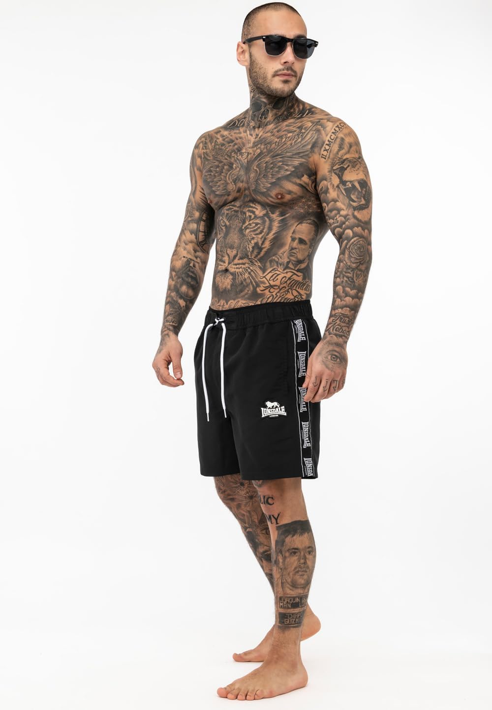 Detalle de Lonsdale London KIRBUSTER Homme Short de Bain Noir – Style streetwear et confort