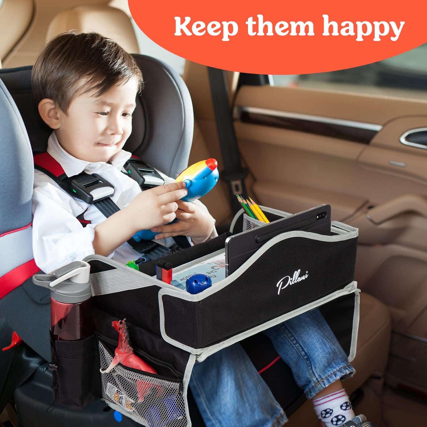 Thumbnail 1 de PILLANI Kids Travel Tray for Car: Car Seat Tray with Activity Sheets, Pens, and Bonus Printable Activities