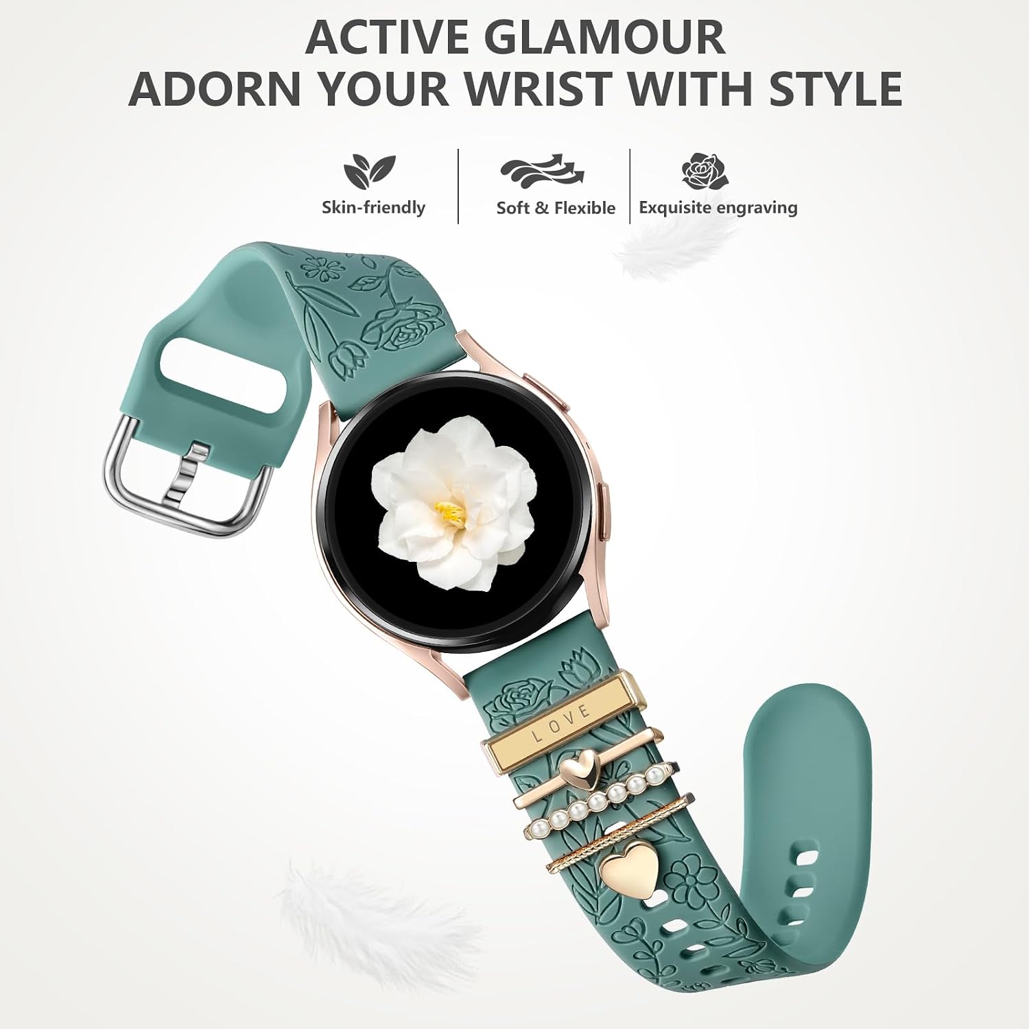 Detalle 2 de DaQin Flower Engraved 20mm Silicone Band