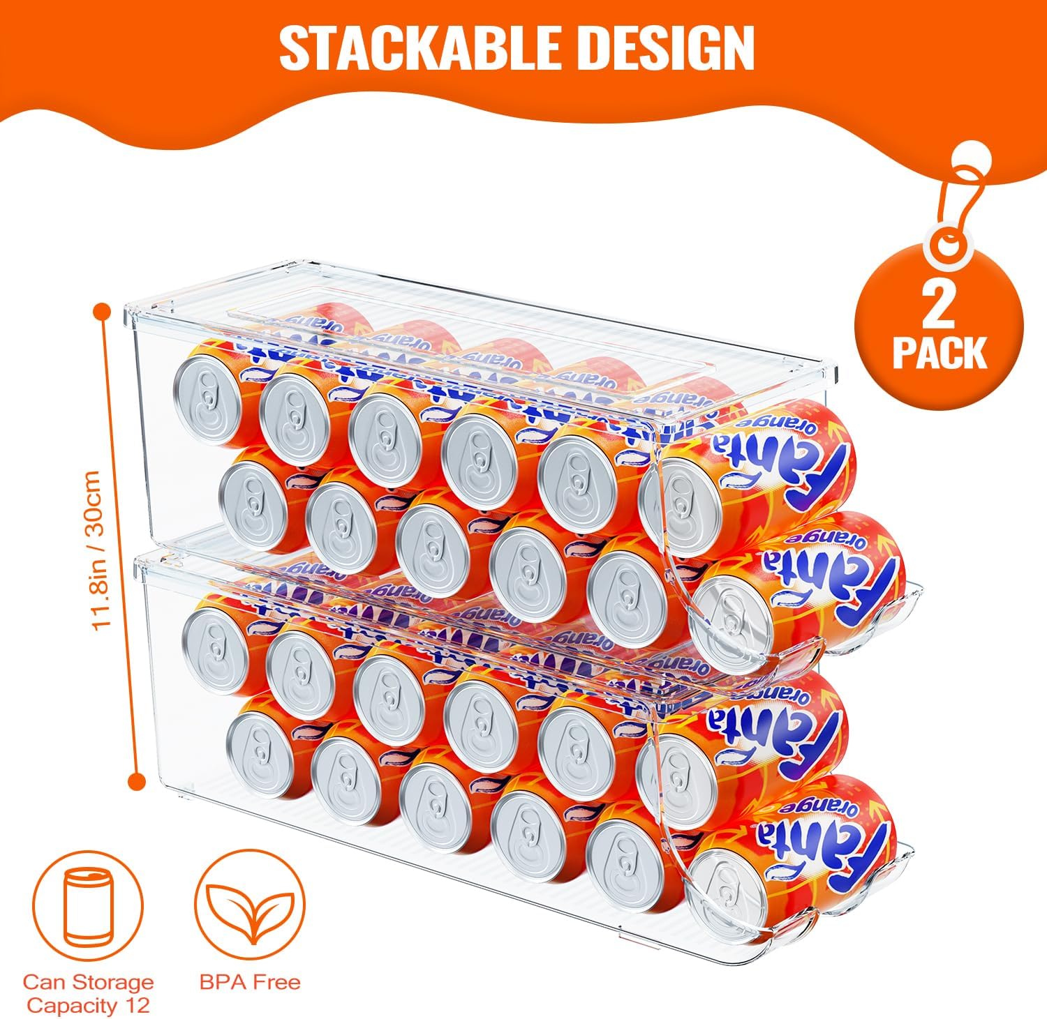 Detalle 2 de SCAVATA 2-Pack Soda Can Organizer for Refrigerator with Airtight Lids