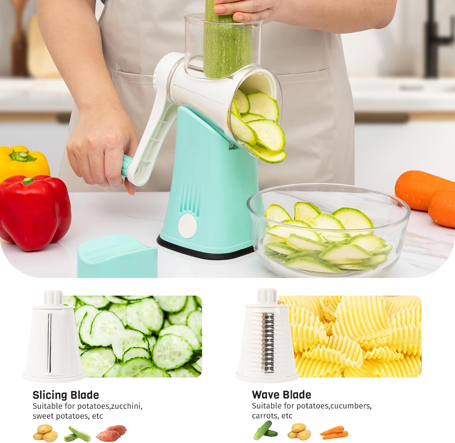 Thumbnail 2 de Nexsujo 5-in-1 Rotary Cheese Grater Hand Crank with 5 Interchangeable Blades