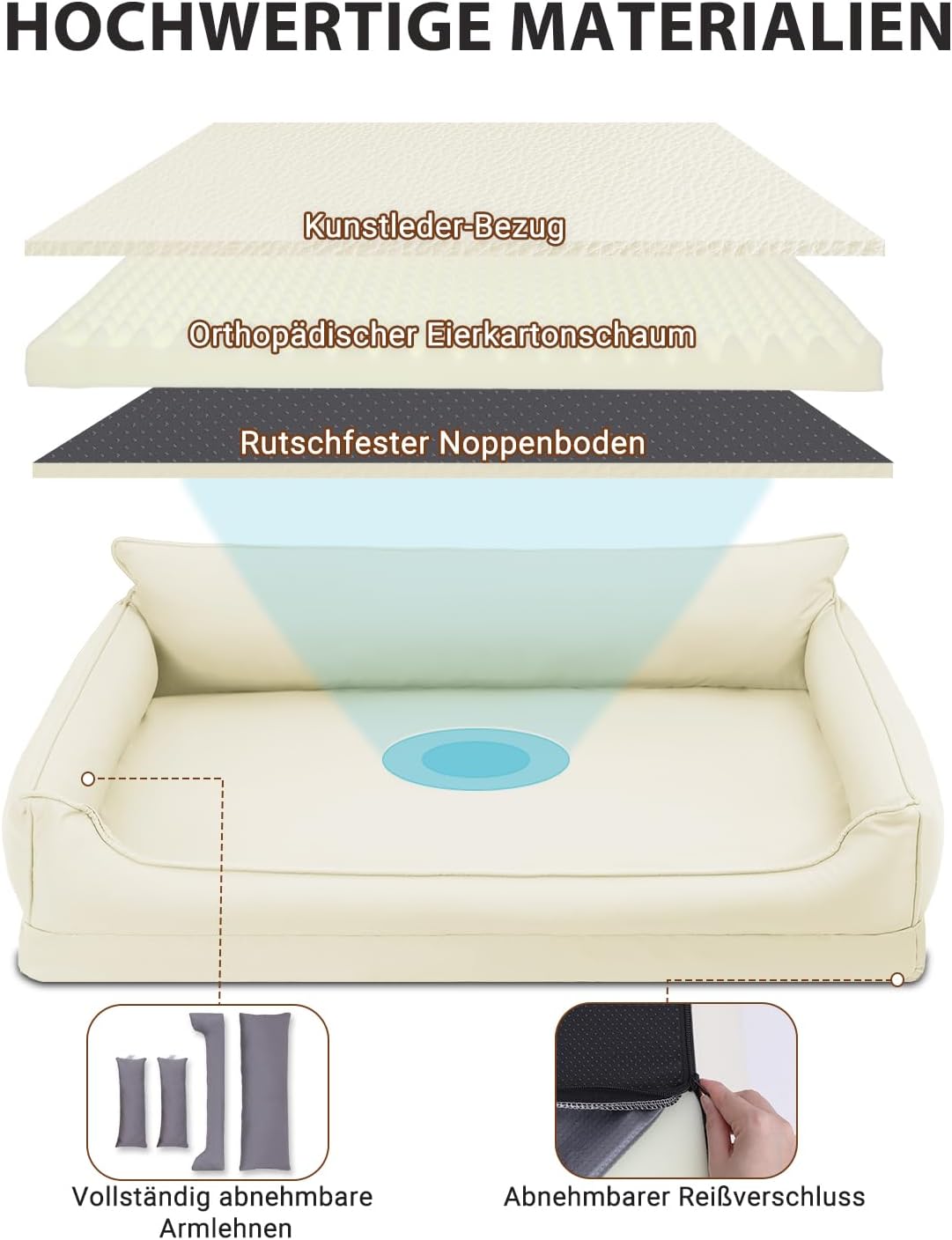 Thumbnail 3 de Favodormir Cuccia per cani da interno in ecopelle impermeabile con schiuma a uovo (taglia piccola) beige