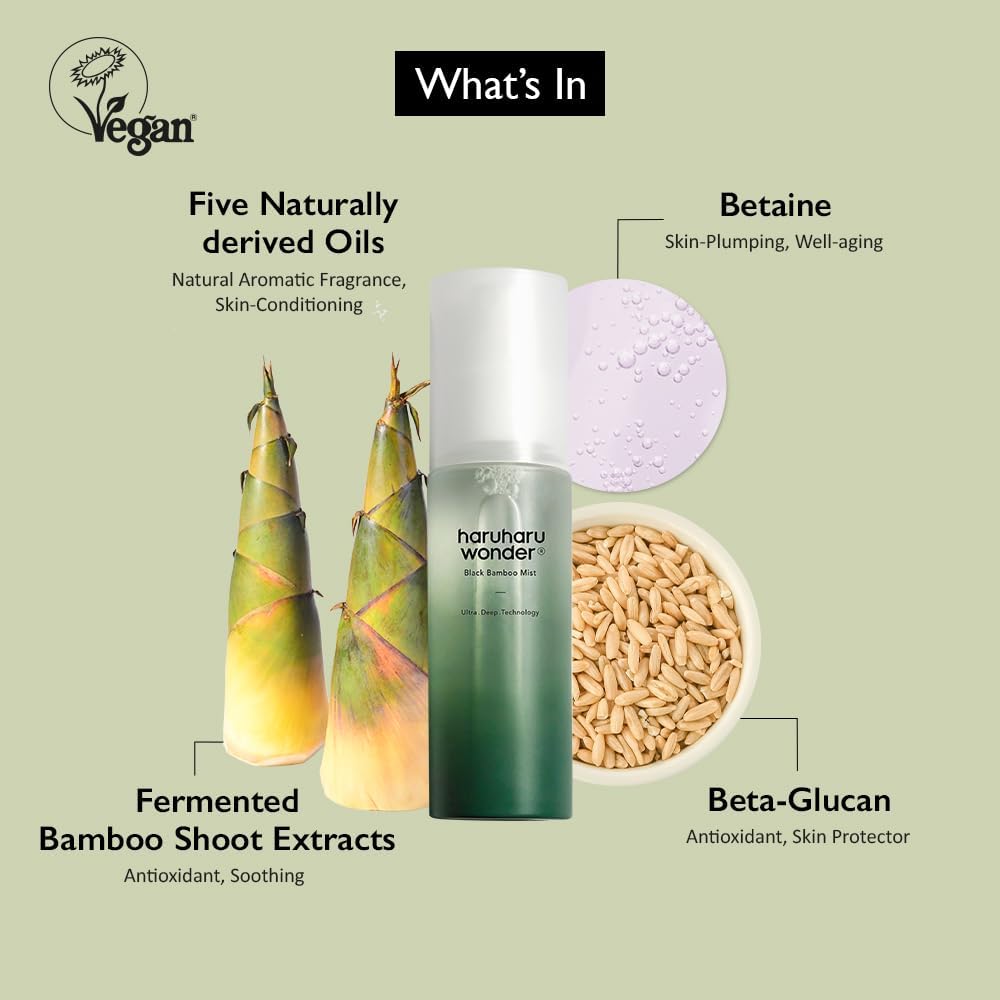 Detalle 2 de Haruharu WONDER Black Bamboo Mist – Brume hydratante et raffermissante, 2,7 fl.oz