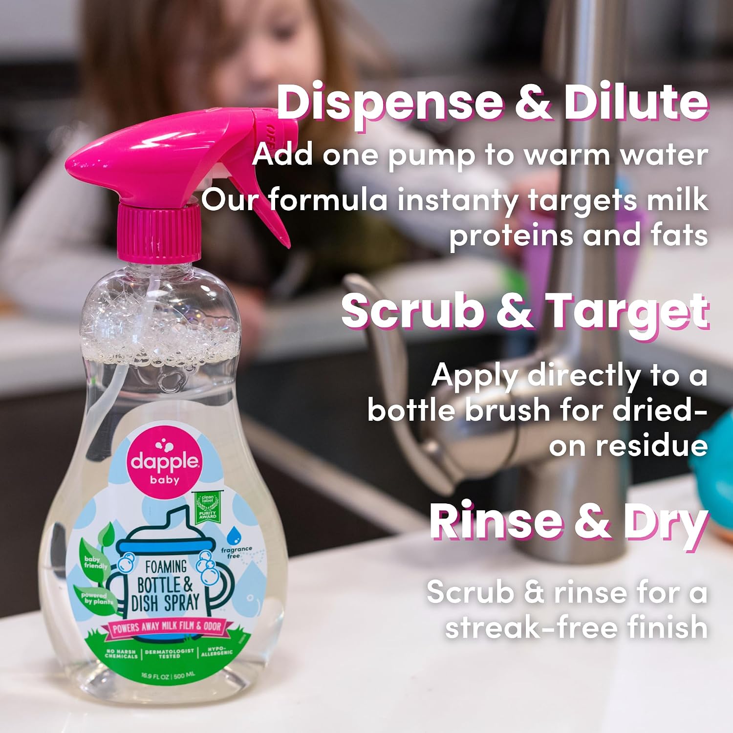 Detalle de Dapple Baby Fragrance-Free Foaming Bottle & Dish Spray, 16.9 oz, 2-Pack