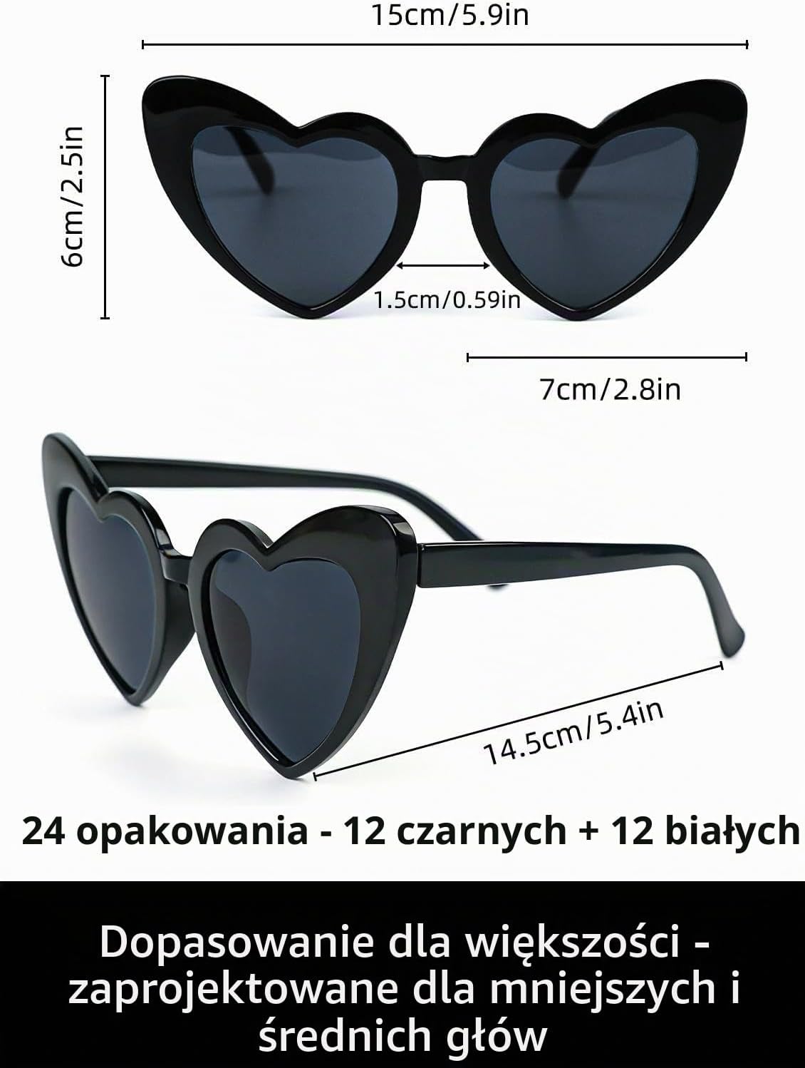 Detalle 2 de ZCOINS 625 – zestaw 24 okularów w kształcie serca, czarne i białe