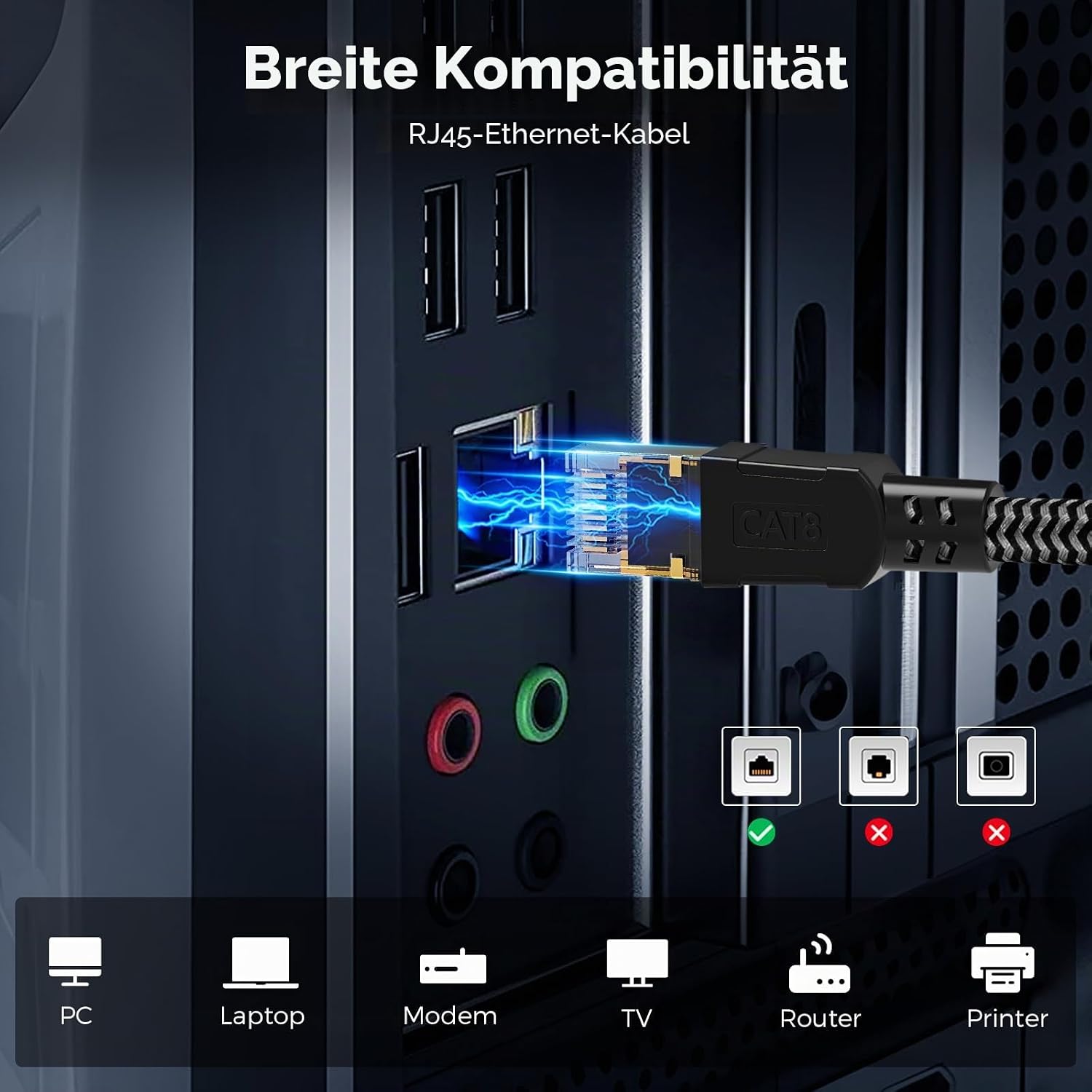 Thumbnail 6 de CABNEER Cat 8 Ethernet Kabel 20M – 40 Gbps, 2000 MHz, Nylon gewebt, RJ45