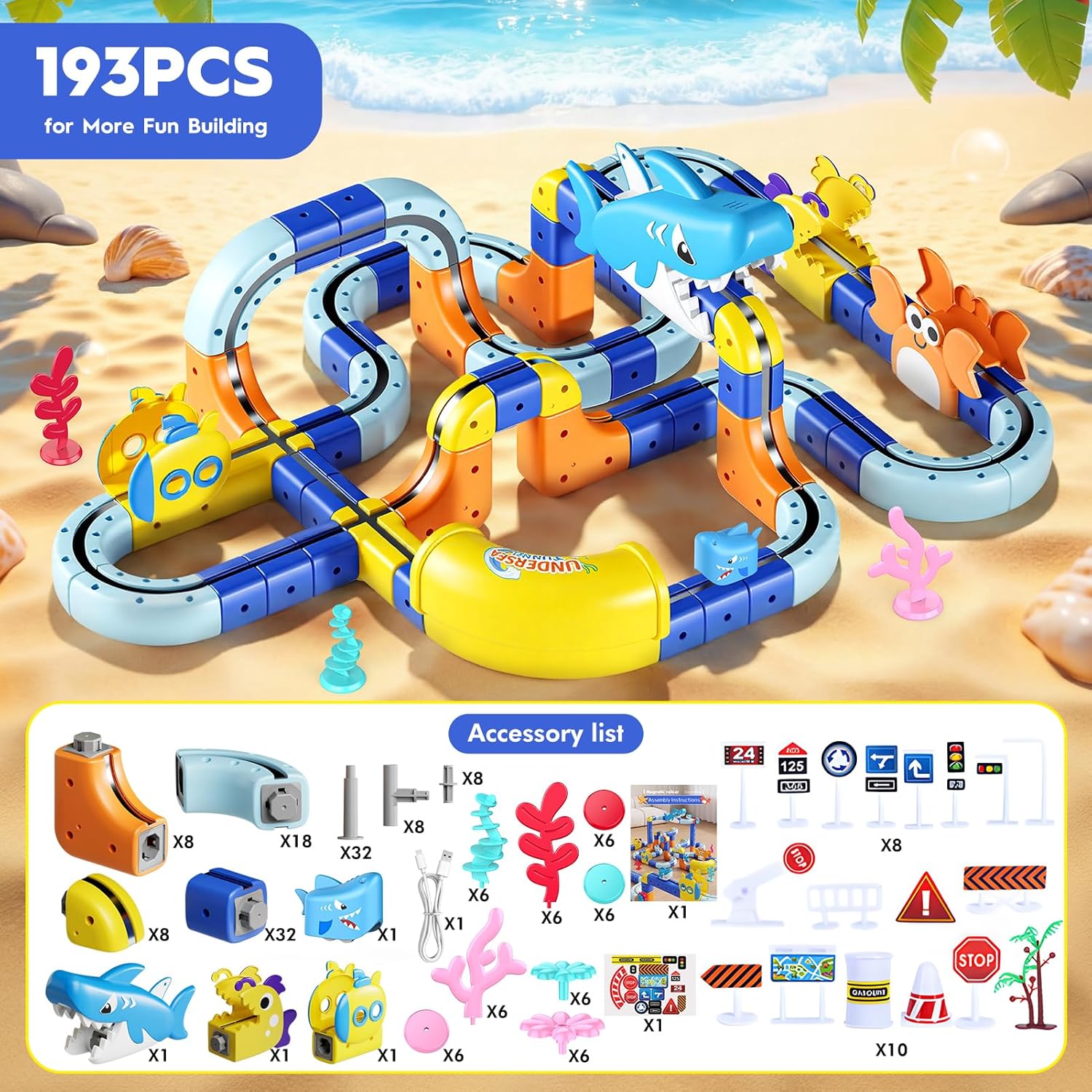 Detalle de 193 Pezzi DIY Cube Track: Pista Magnetica 3D con Trenino Squalo Elettrico per bambini 3–8 anni