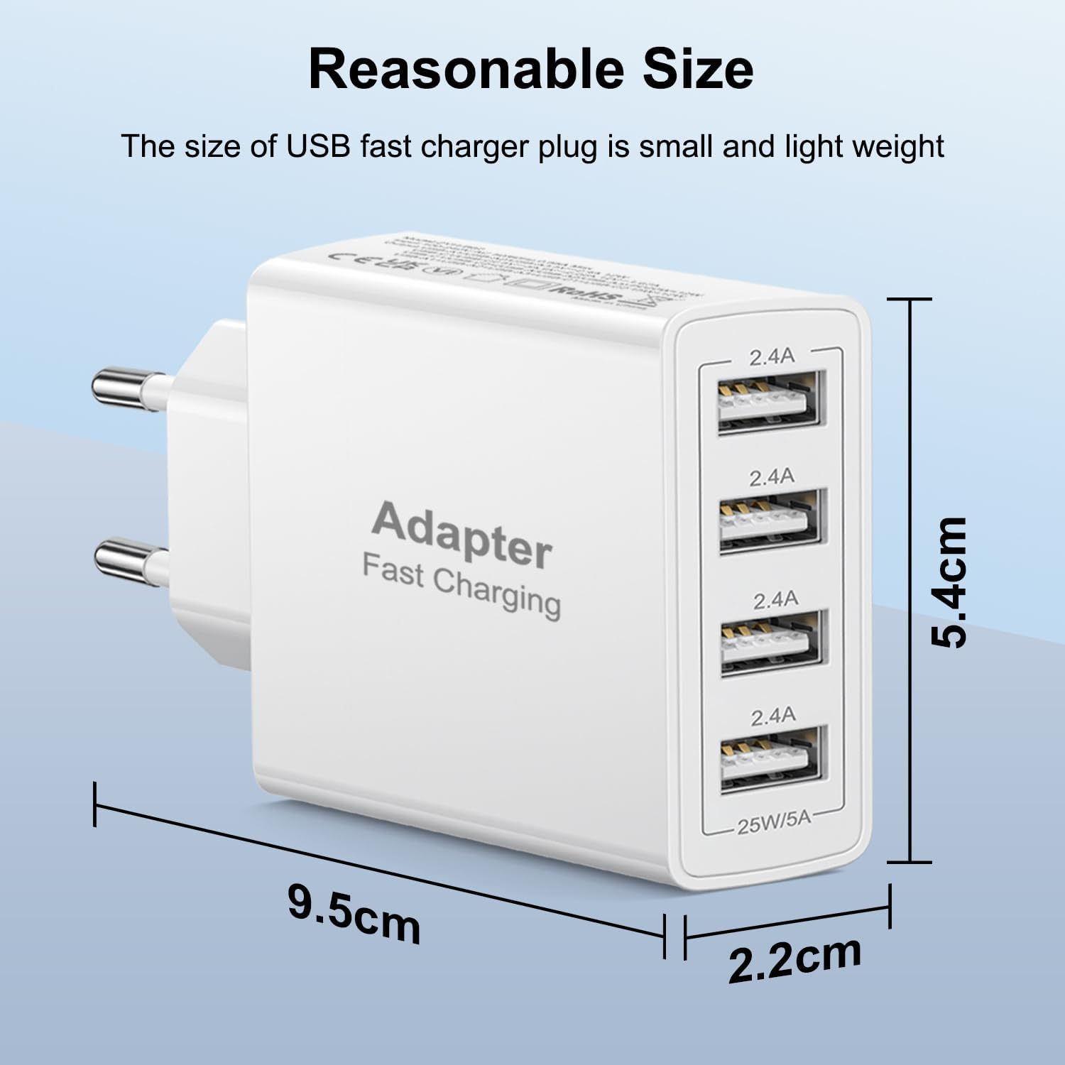 Thumbnail 3 de Lot de 2 chargeurs USB muraux à 4 ports (25 W, 4x USB) – Chargeur rapide compatible Samsung, iPhone, iPad et Xiaomi