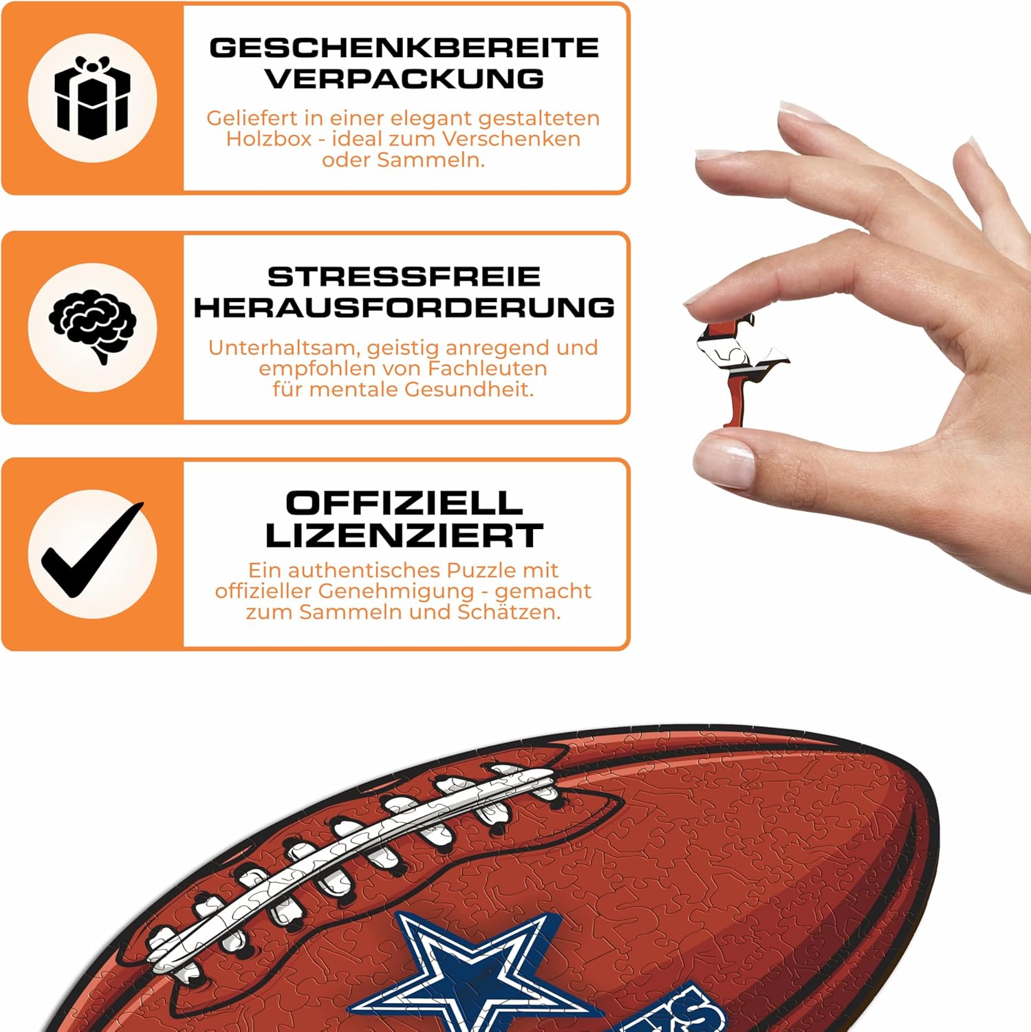 Thumbnail 2 de Iconic Puzzles Dallas Cowboys Crest Holzpuzzle (100% ökologisch nachhaltig), 150 Teile, Größe S