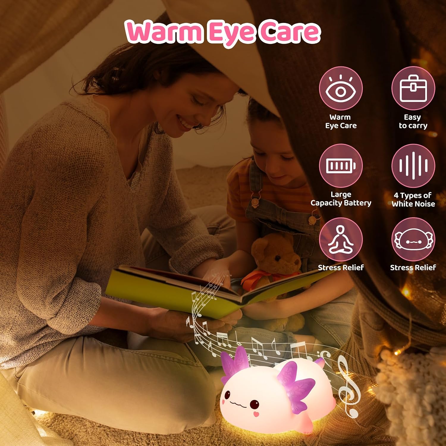 Detalle de MeWaii Axolotl Lampe Veilleuse en silicone tactile rechargeable (3 niveaux, 4 sons apaisants)