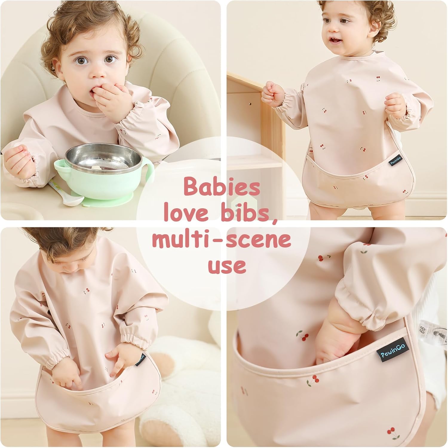 Thumbnail 6 de PewinGo Weaning Bib with Long Sleeves & BLW (M) – Waterproof, Soft PU Coverall Bib for Baby Feeding