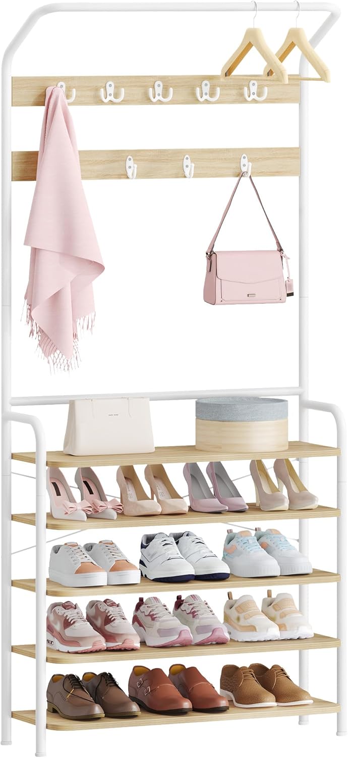 Thumbnail 6 de Hzuaneri Meuble d’Entrée HT19016W : porte-manteau avec porte-chaussures et 9 crochets