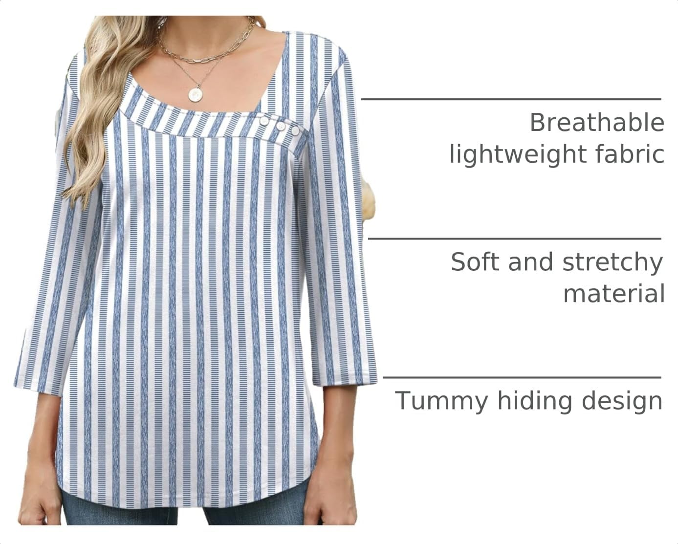 Detalle de LOMON Women's 3/4 Sleeve Asymmetrical Neck Top—Effortless Style for Every Occasion