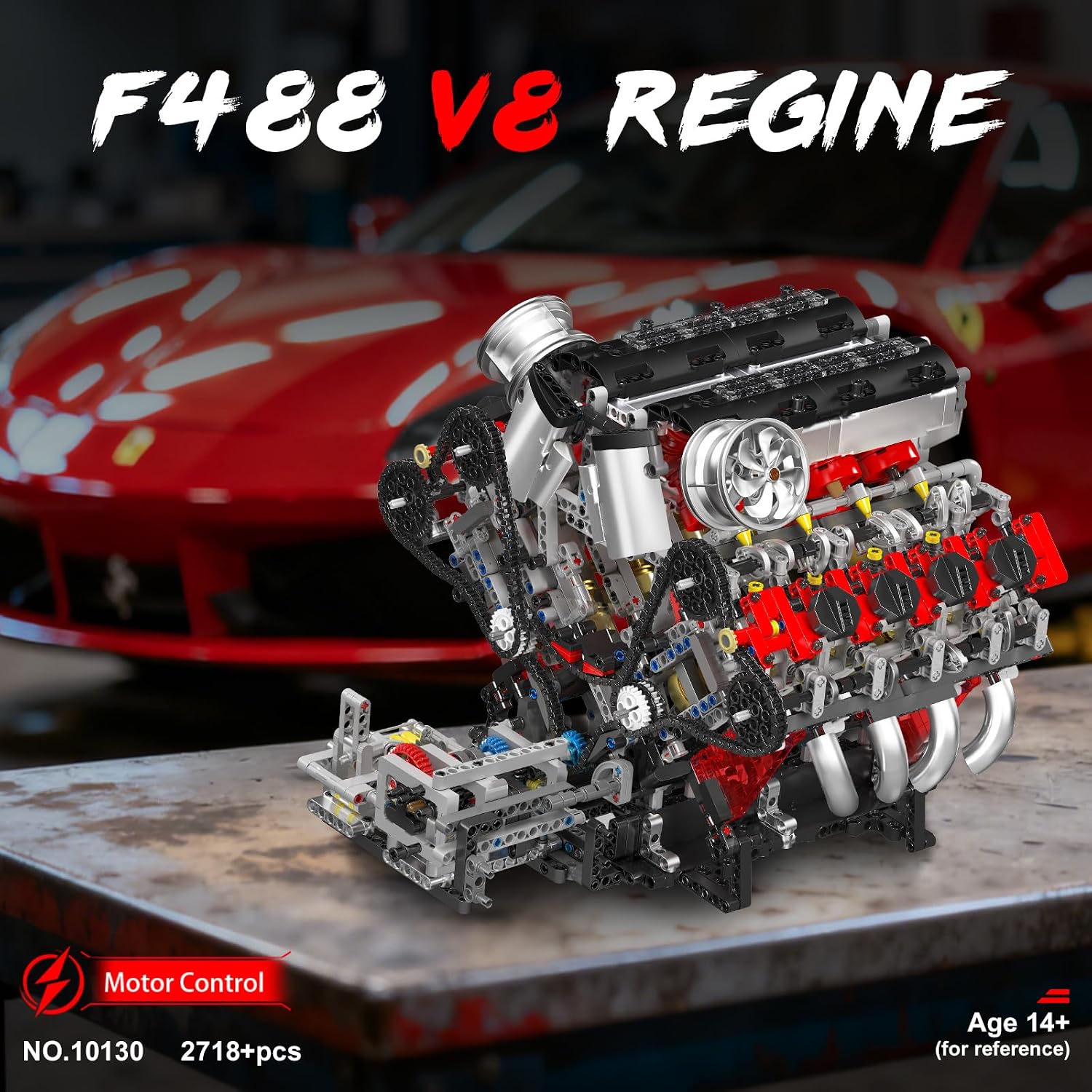 Detalle de Mould King 10130 F488 Supercar V8 kit MOC 2718 pièces