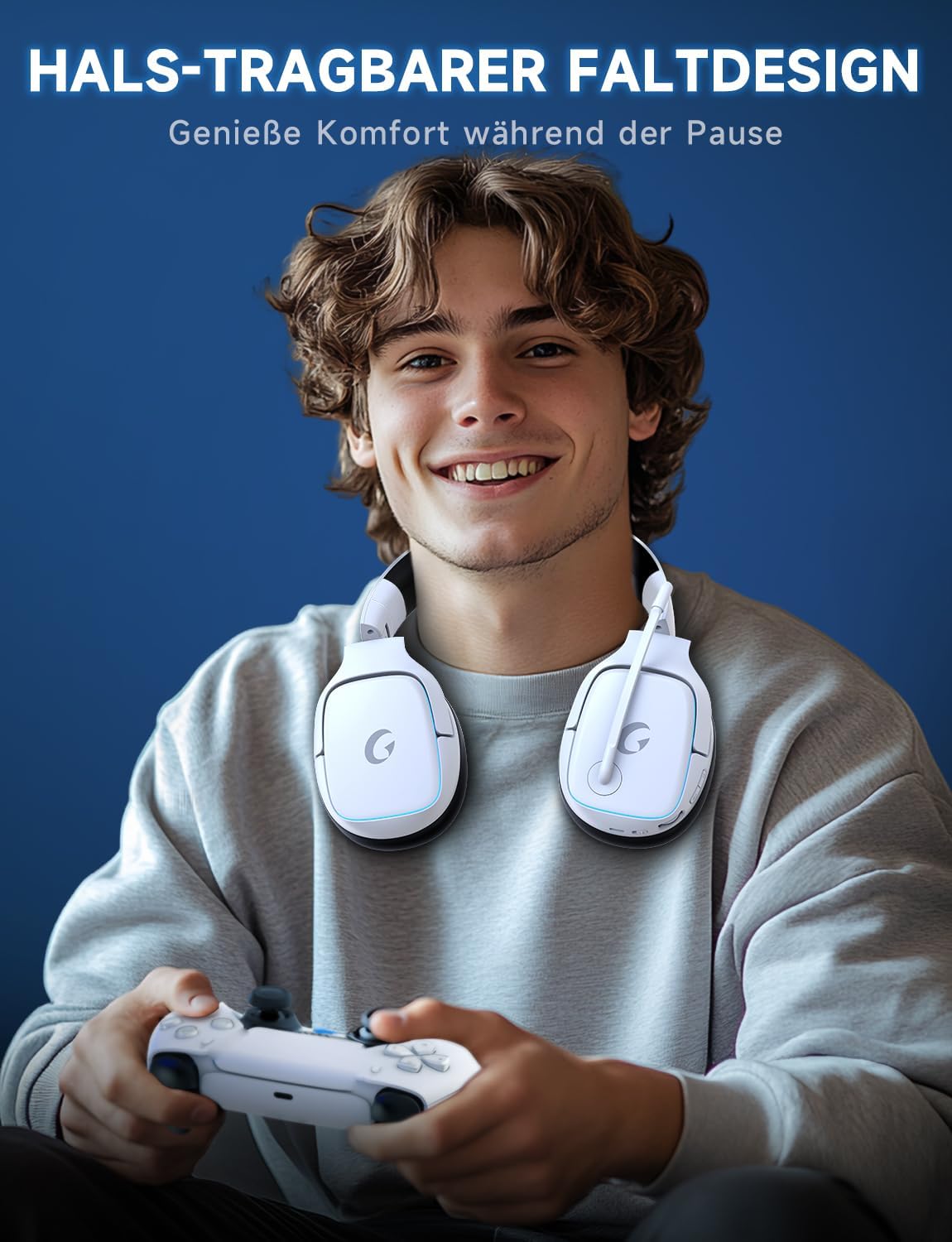 Detalle de Gvyugke Wireless Gaming Headset mit Mikrofon – 2.4 GHz & Bluetooth 5.3, 7.1 Surround, Noise Cancelling, 70h Akku, RGB, klappbar