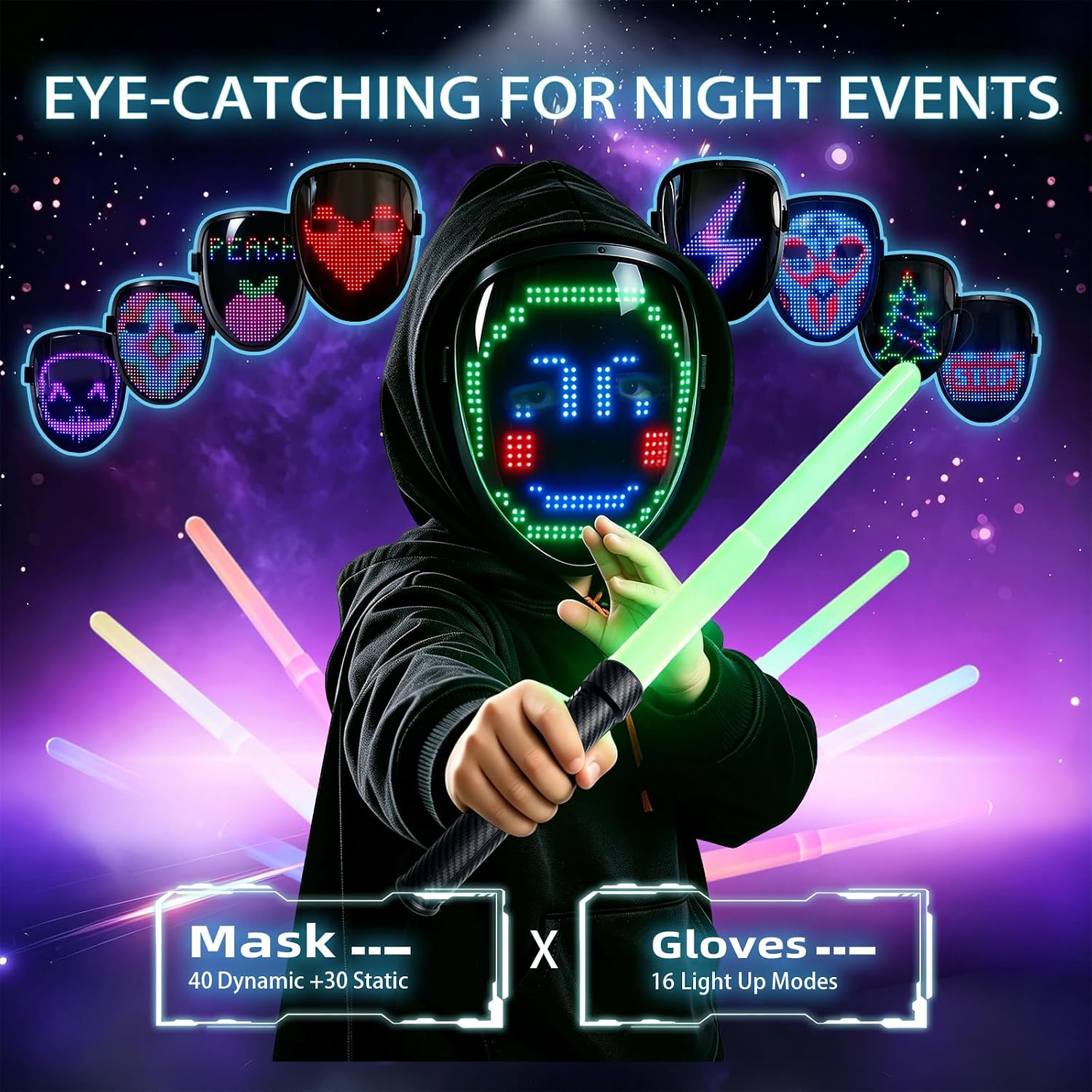 Detalle 2 de JDBMAOYE LED Mask and Wand Set with 70 Patterns