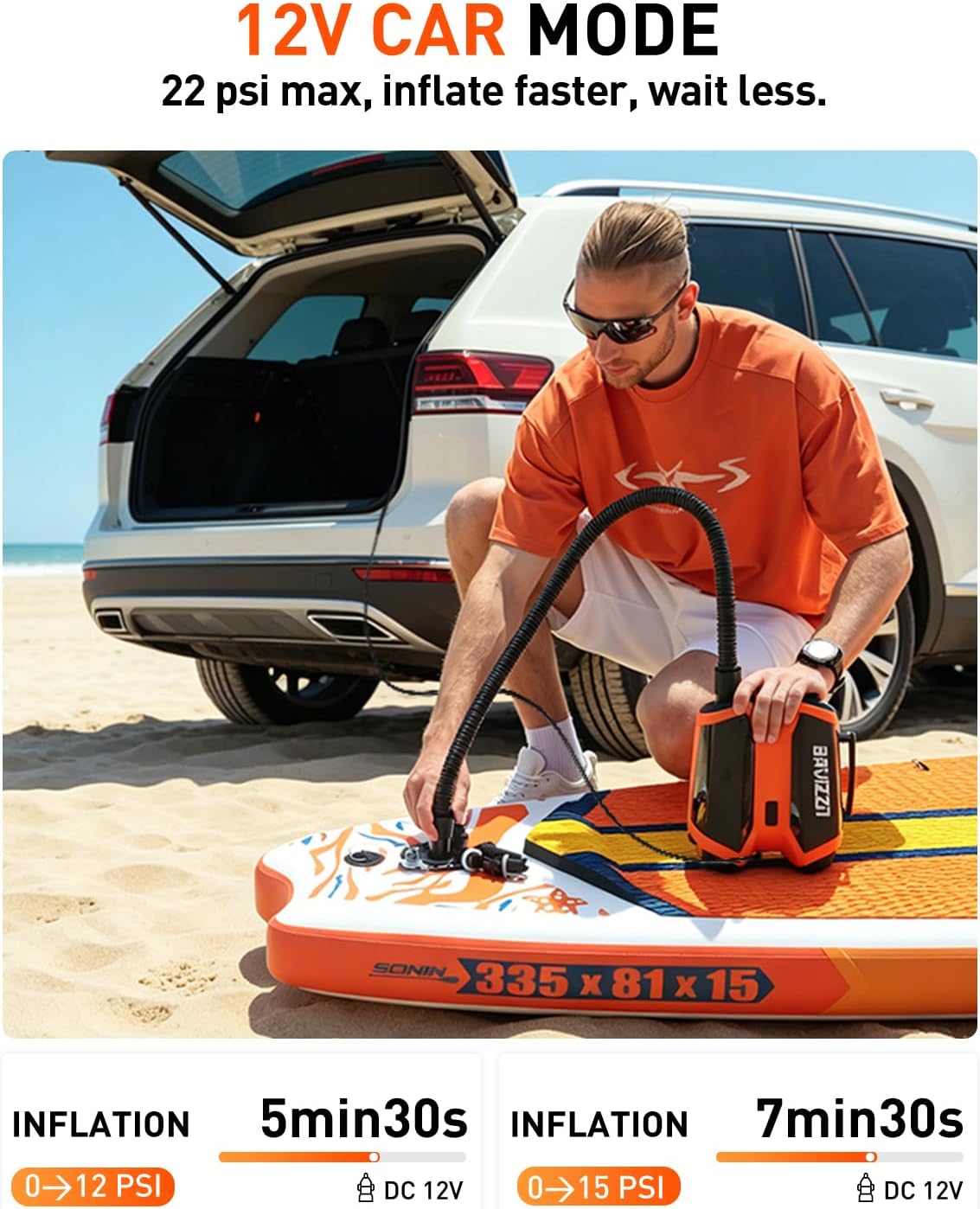 Detalle 2 de BAVIZZN Electric Pump for Paddle Board — Rechargeable 22 PSI SUP Pump