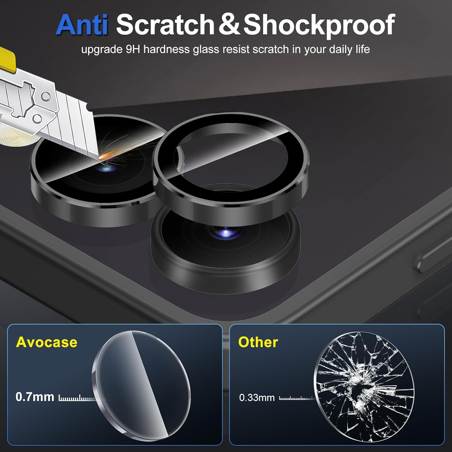 Detalle de Avocase Camera Lens Protector for Samsung Galaxy Z Flip 7 – 9H Tempered Glass with Black Metal Ring