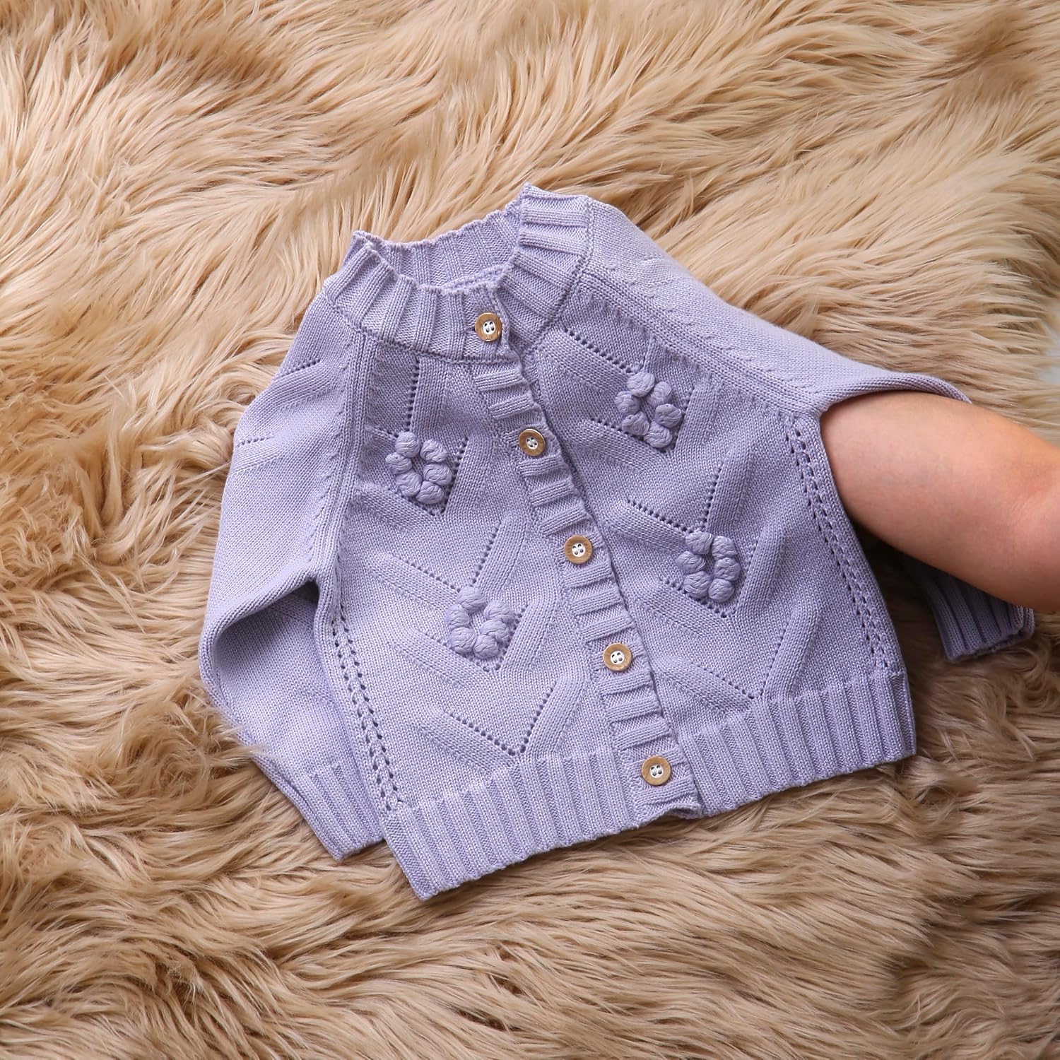 Thumbnail 3 de Loyfoky Baby Girl Cardigan: 100% Cotton Handmade Floral Knitwear