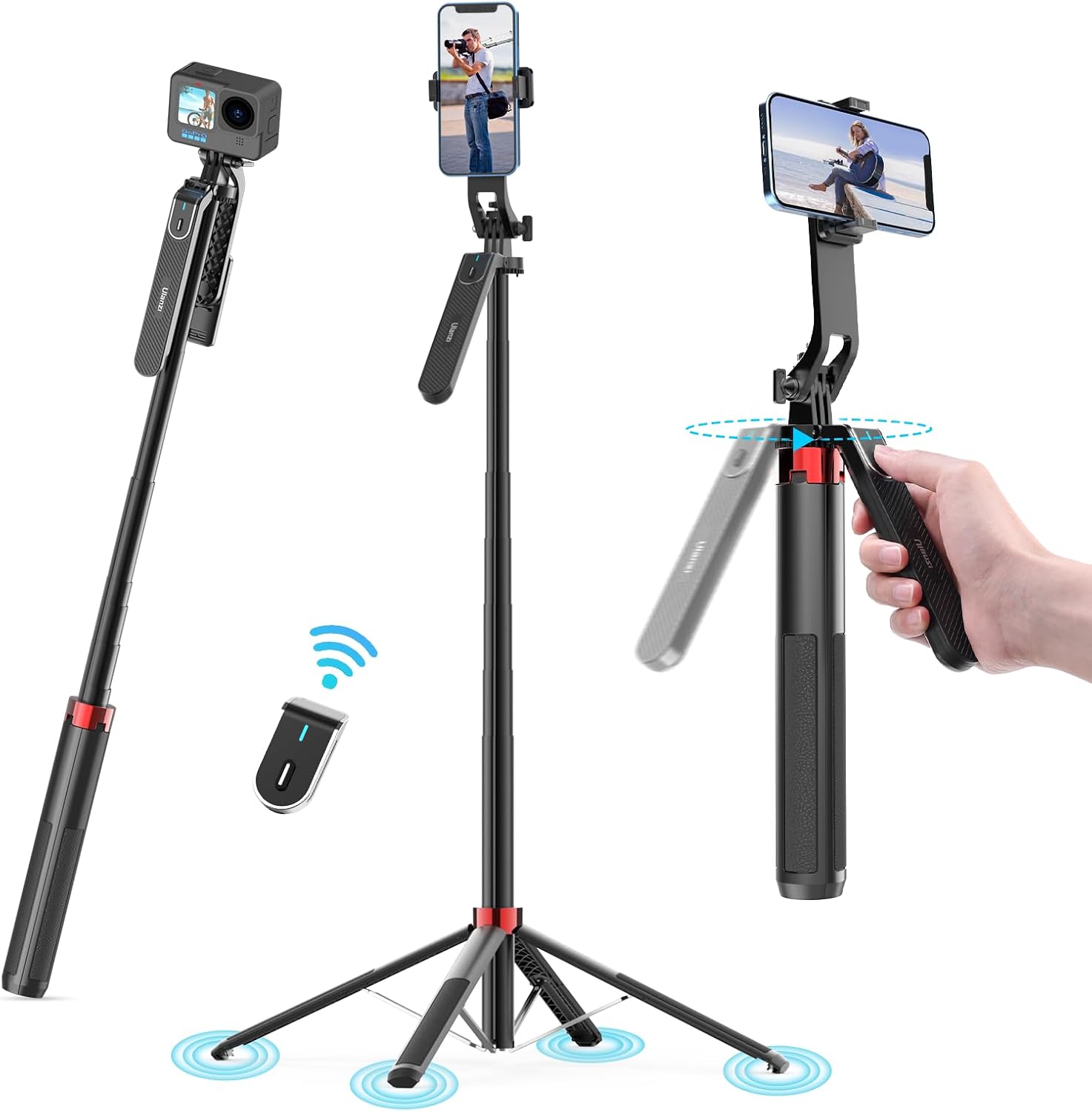Detalle de ULANZI MA09 Phone Tripod, 71-Inch Selfie Stick with Rechargeable Remote
