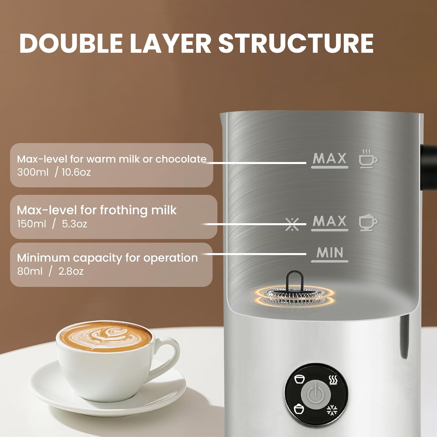 Thumbnail 5 de 10.6oz 4-in-1 Electric Milk Frother & Steamer (Hot/Cold Foam Maker) with Ceramic Lining