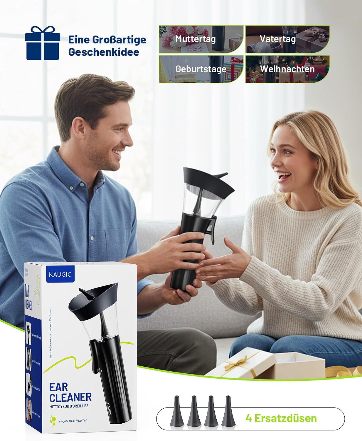 Detalle de KAUGIC 2-in-1 Ohrreiniger Set – Manuelle Ohrenschmalz-Entfernung mit Einhandbedienung