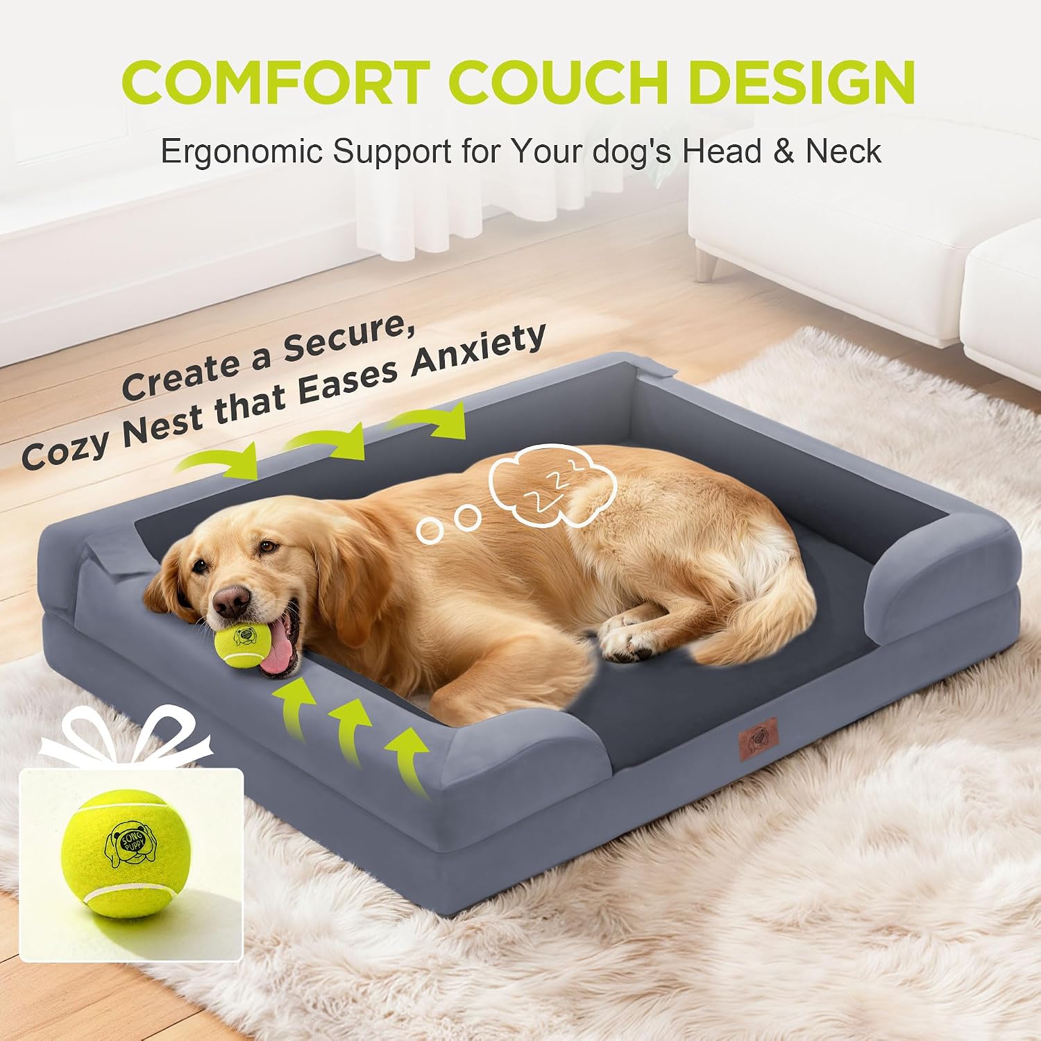 Thumbnail 6 de Song Puppy SP11 Large Dog Bed, Orthopedic Memory Foam Sofa, 36 x 27 in