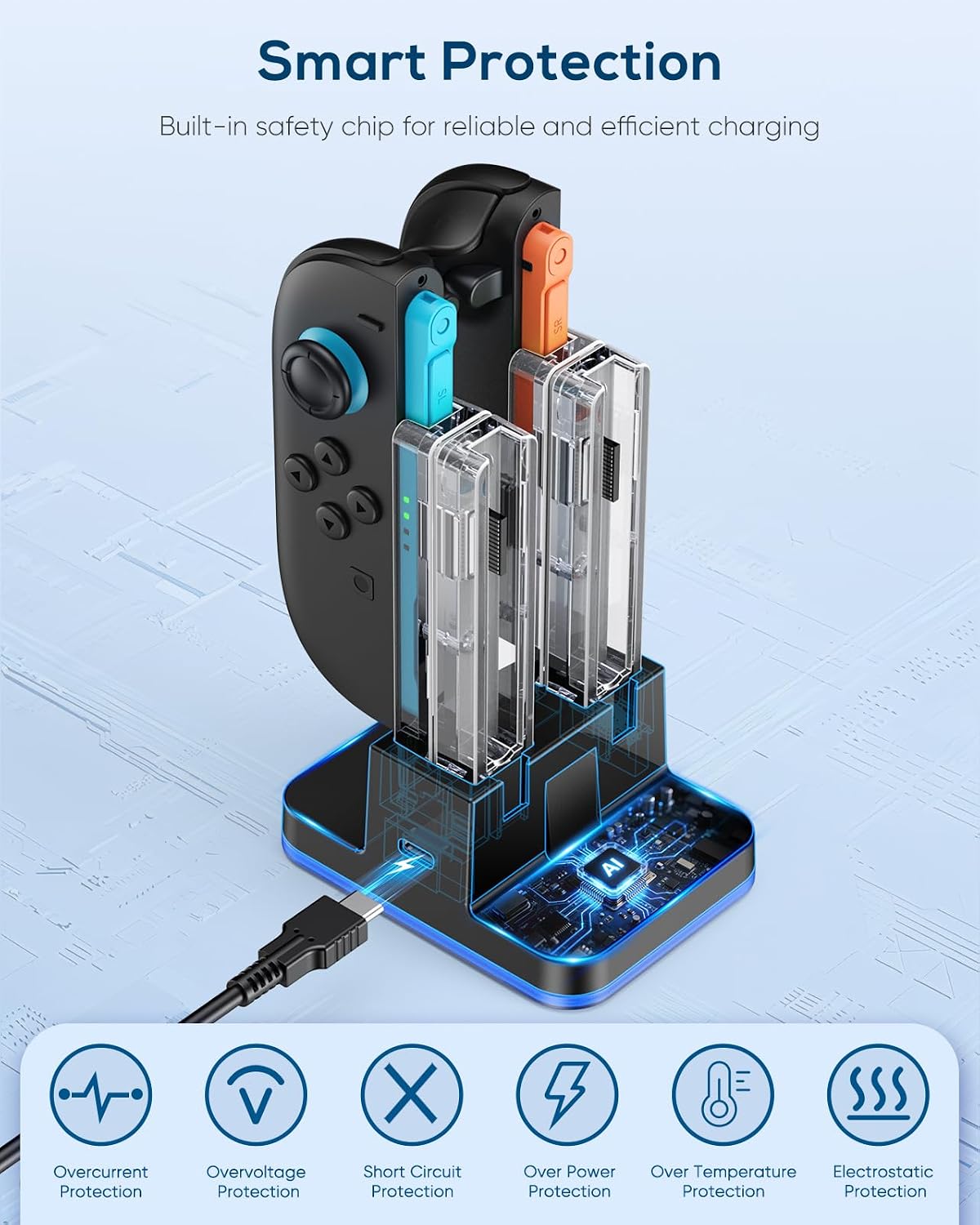 Detalle de FYOUNG NTT44 Switch 2/1 Controller Charging Dock, 8-in-1 with LED Indicators