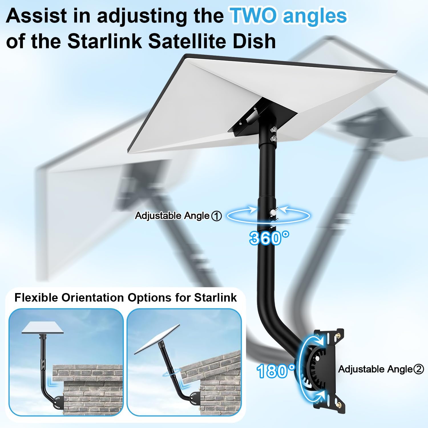Detalle de MONOJOY Starlink Gen 3 Wall Mount Standard Kit (Grey) — Heavy-Duty Alloy Steel Bracket for V3 Dish