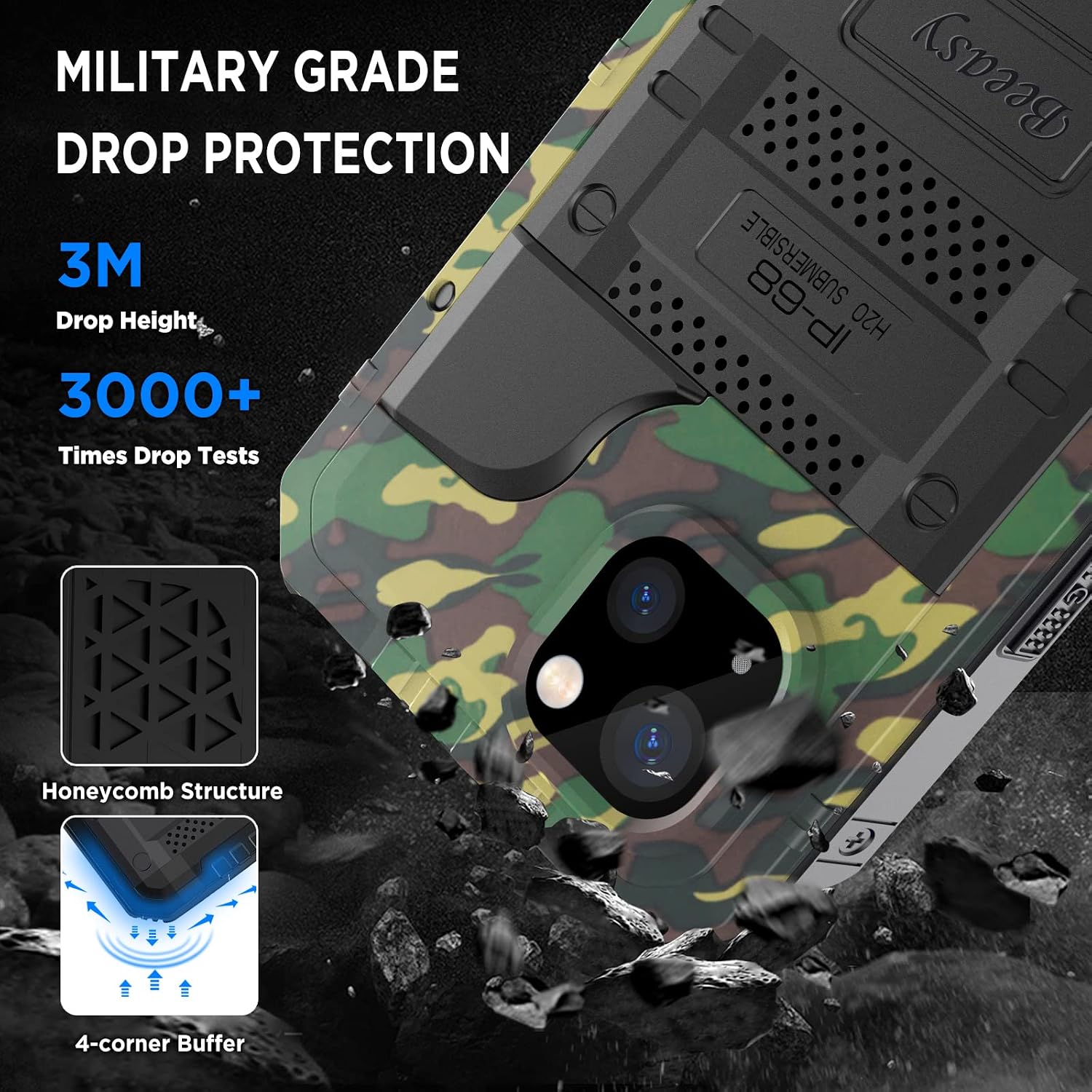 Thumbnail 3 de Beeasy iPhone 14 Case: Waterproof, Heavy-Duty 360° Protection (Camo)