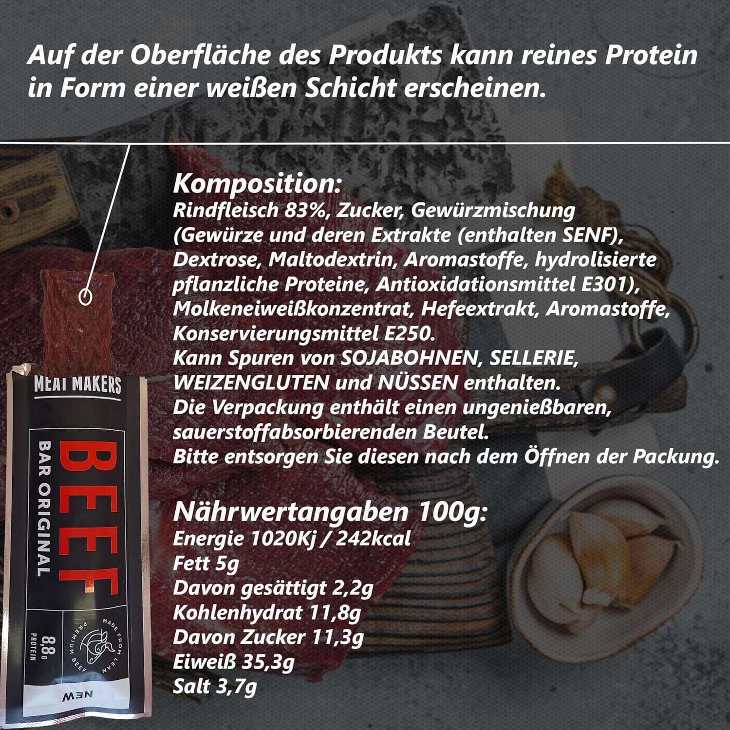 Thumbnail 5 de The Meat Makers Beef Bar (12x25g) – proteinreicher Rindfleisch-Snack für unterwegs