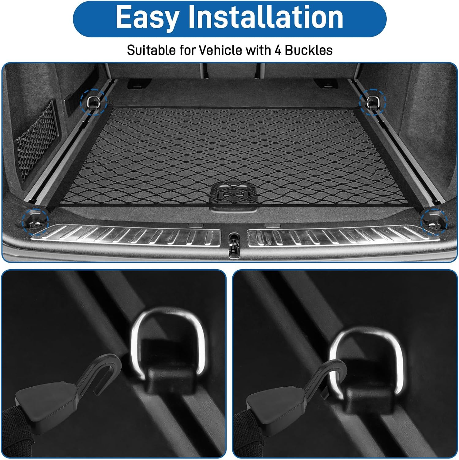 Thumbnail 3 de Yimomoyi Cargo Net 80x60cm – Elastic Nylon Baggage Net for Car Boot, Trunk, SUV, with 4 Hooks
