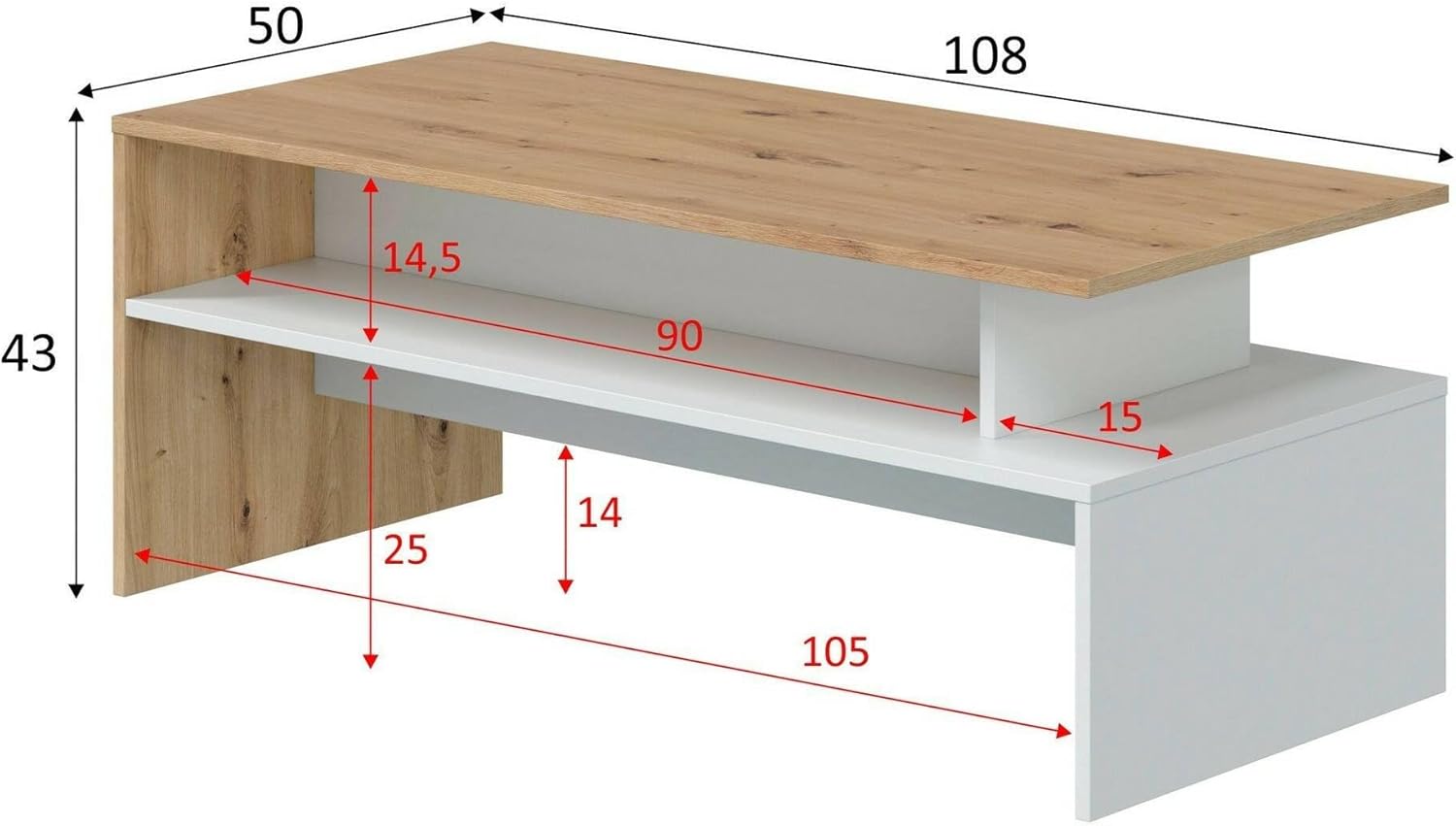 Thumbnail 2 de Dmora Tavolino Vail: tavolo basso salotto con contenitori, Rovere Nodi e Bianco lucido