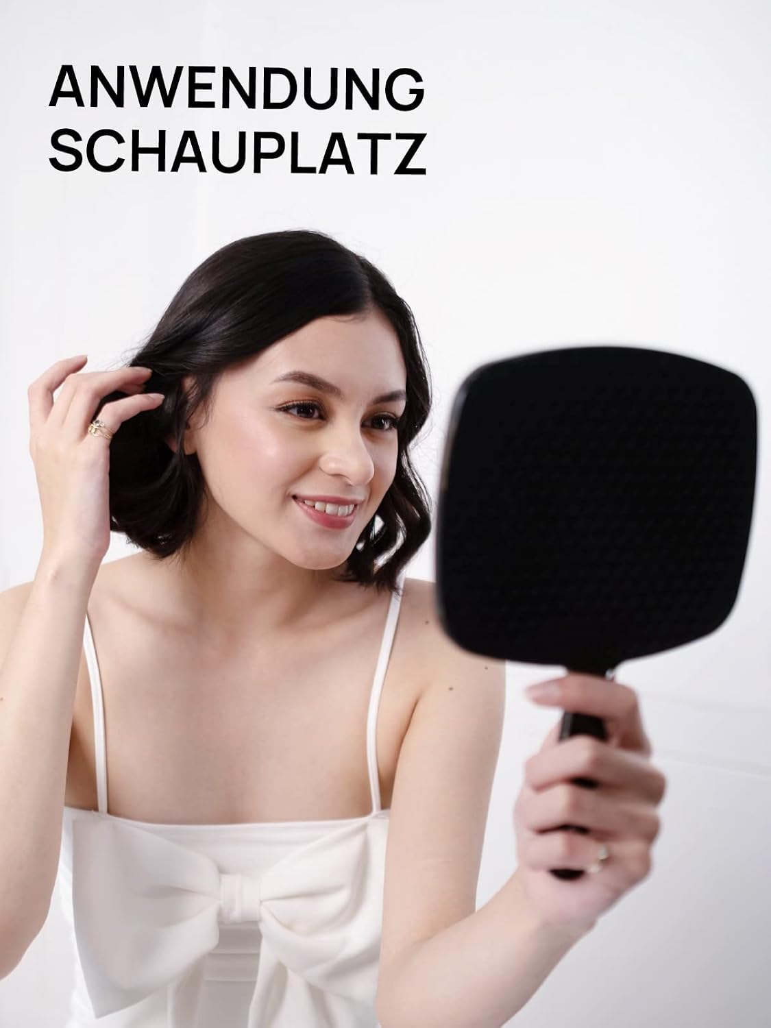 Thumbnail 3 de OMIRO Handspiegel schwarz mit Griff, quadratisch (L) – für Rasur, Make-up und unterwegs