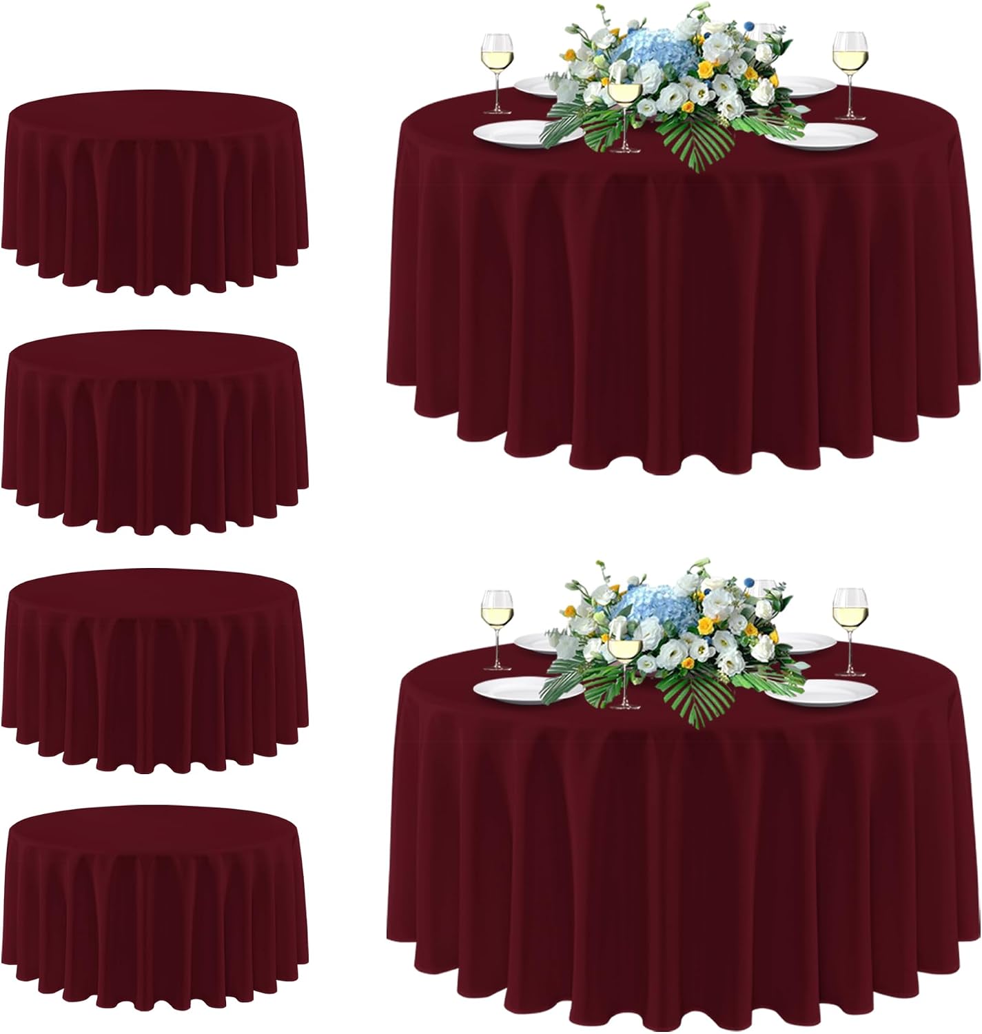 Detalle de Sancua 108-Inch Round Burgundy Polyester Tablecloths (Pack of 6)