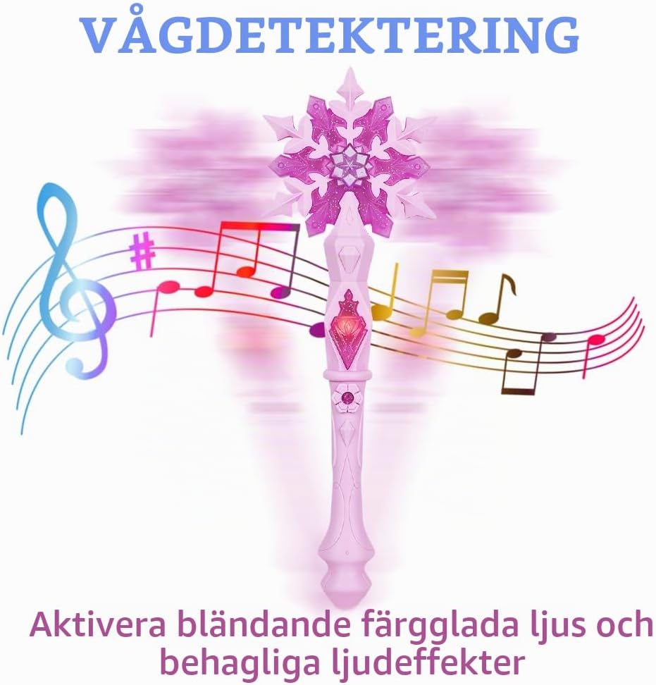 Detalle 1 de AUYAO Prinsessans magiska trollstav – rosa snöflinga med ljus och ljudeffekter