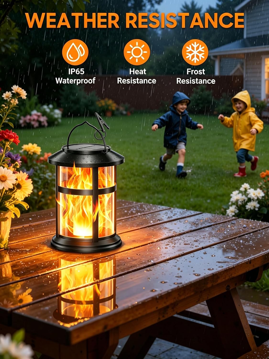 Detalle de GEARLITE Solar Lights Outdoor Garden 2-Pack, IP65 Waterproof Flickering Flame Lanterns