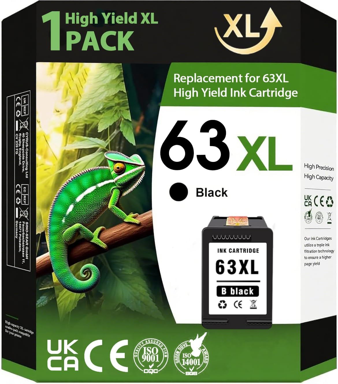 Detalle de JYZBRW 63XL Black Ink Cartridge, Compatible Replacement for HP 63 Printers