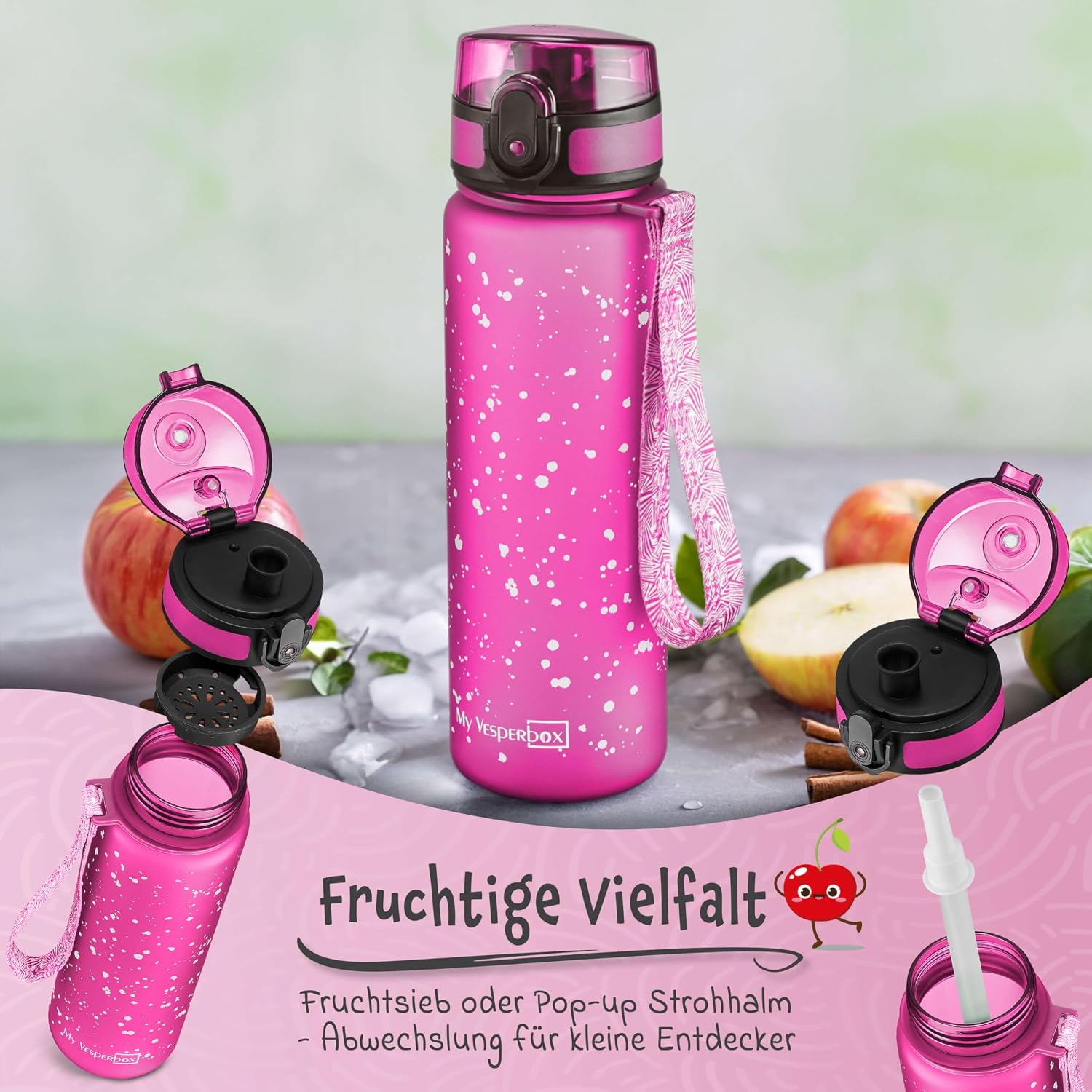 Detalle de My Vesperbox® Kinder-Trinkflasche 500 ml – auslaufsicher, kohlensäuregeeignet, inkl. Ersatzdichtung