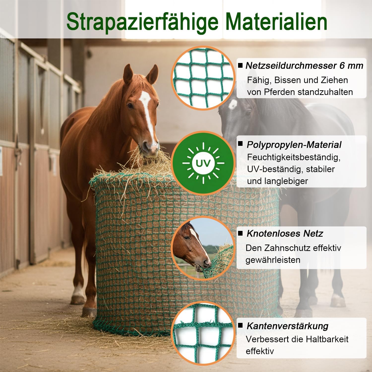 Detalle de HopesEager Heunetz Rundballen Ø120 cm – engmaschig, 120 cm hoch, 4,5 x 4,5 cm Maschenweite