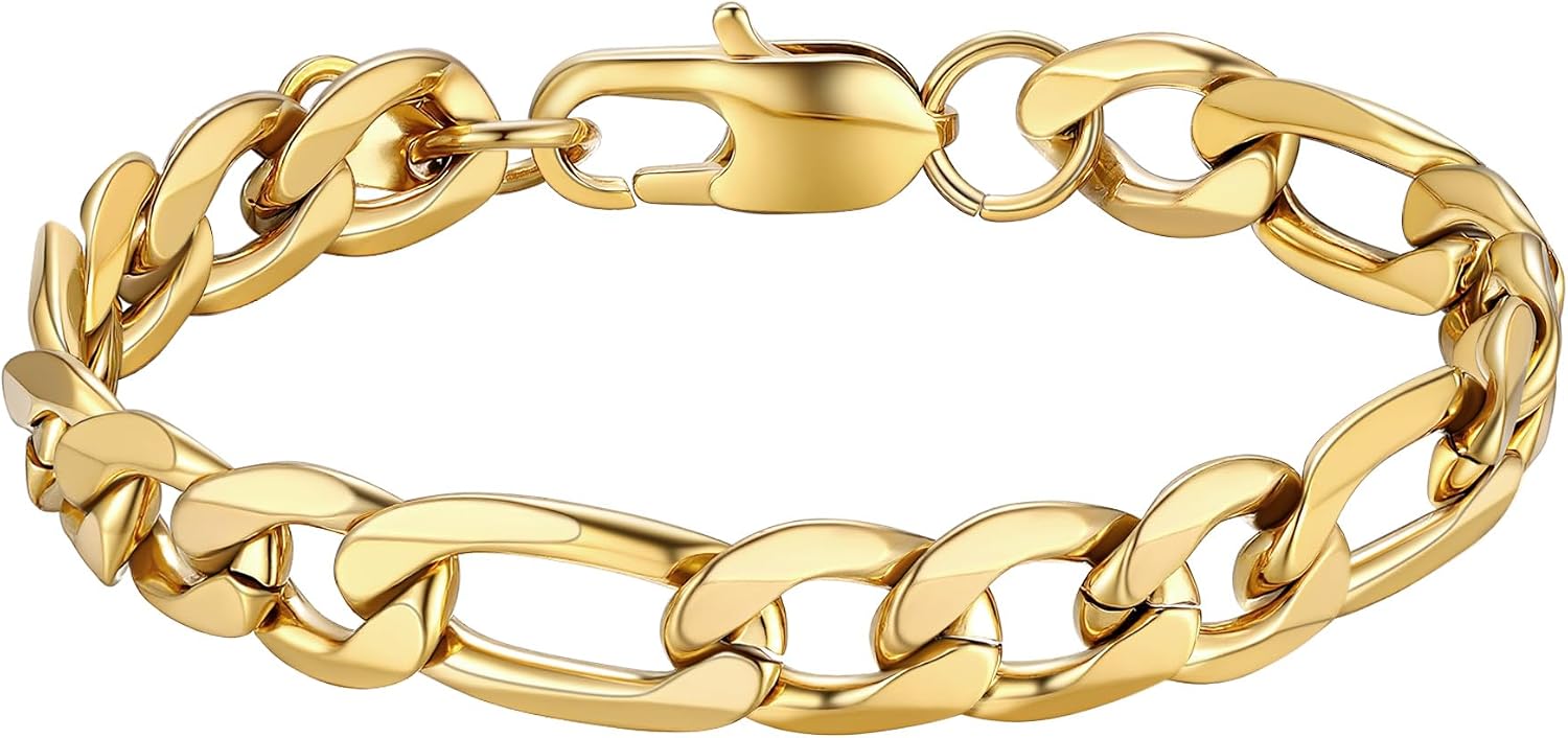Detalle de PROSTEEL Gourmette homme à mailles Figaro 6/9/13 mm en acier inoxydable, plaqué or ou noir – bracelets chaîne (19/21/23 cm)