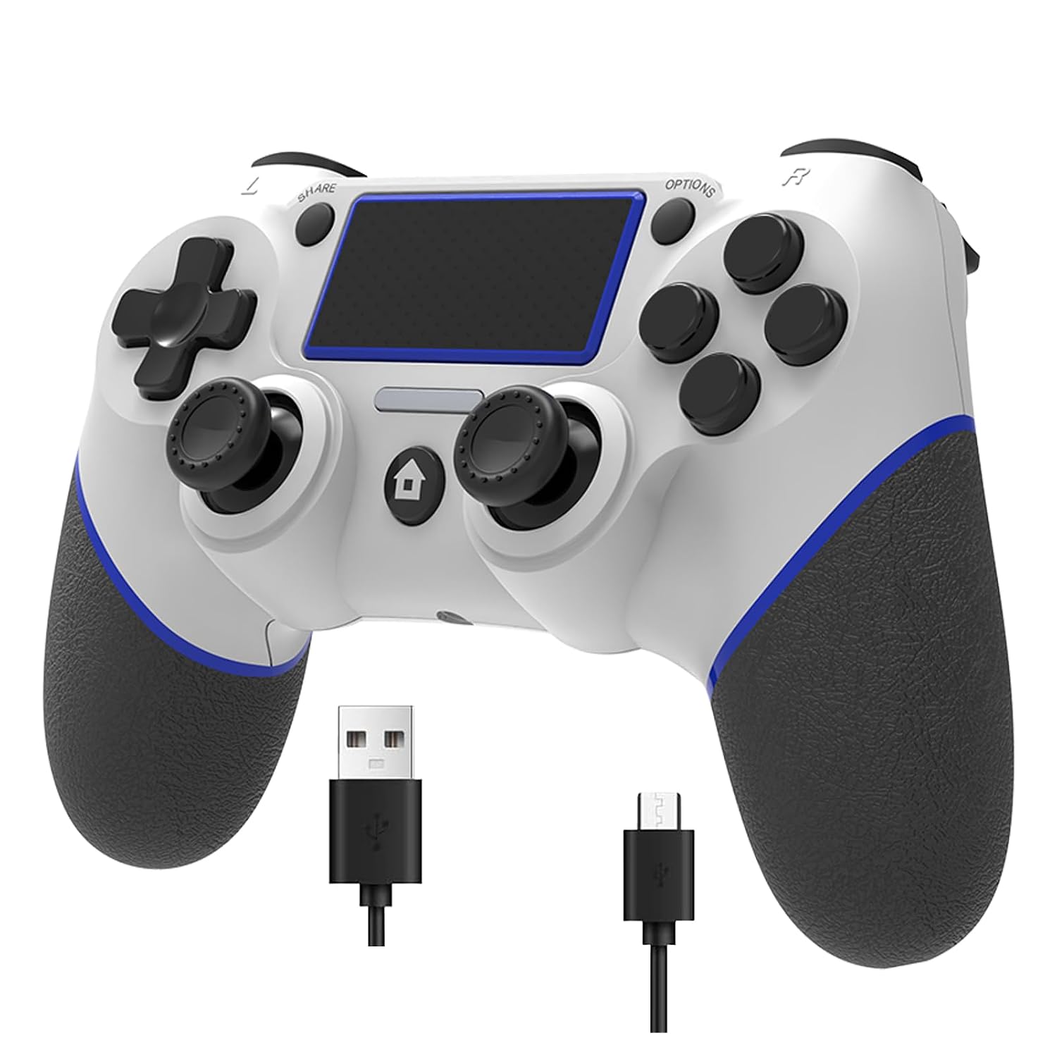 Detalle de Wireless Controller for PS4 (White/Blue) — Multi-Platform Compatibility, Turbo, Built-in Speaker
