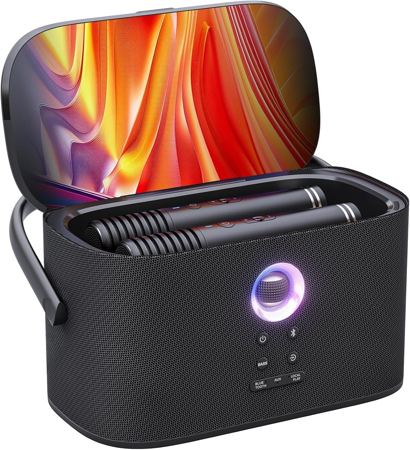 Detalle de Ikarao Shell S2 karaokeset met display, 140 W en 2 draadloze microfoons
