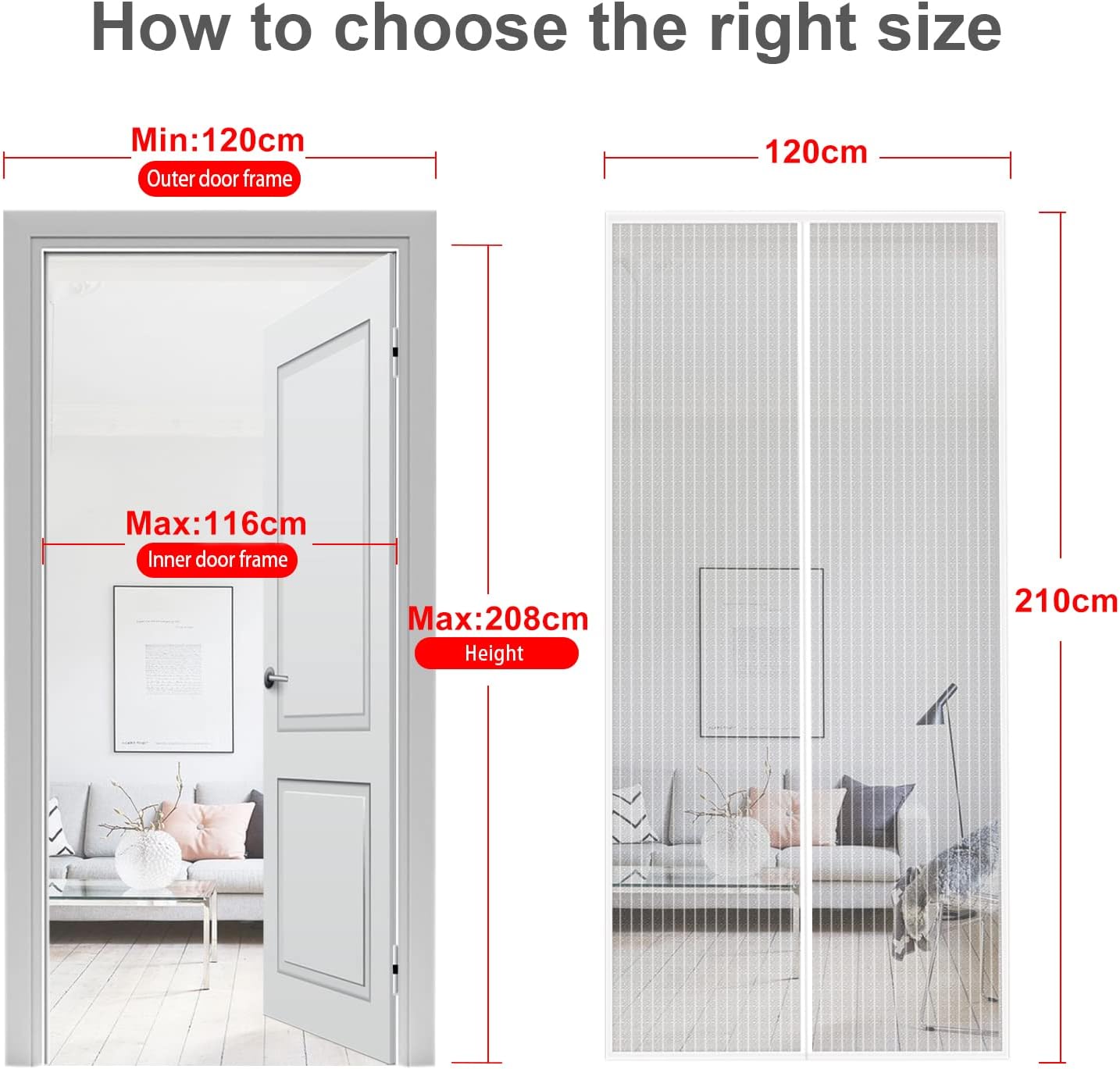 Thumbnail 2 de MYCARBON Fly Screen Door: Keep Insects Out for Doors 120 × 210 cm (White/Stripes)