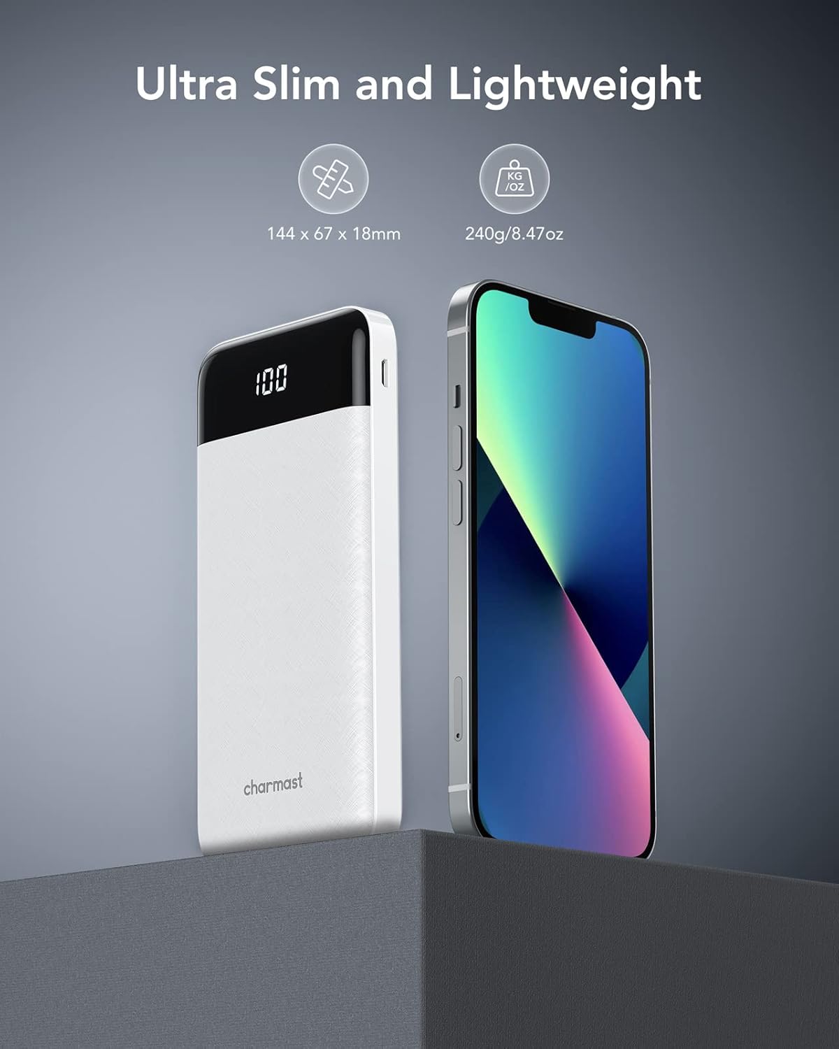 Detalle 2 de Charmast Power Bank with Built-in Cables (x4) 10000mAh, USB-C Portable Charger with 6 Outputs & 3 Inputs