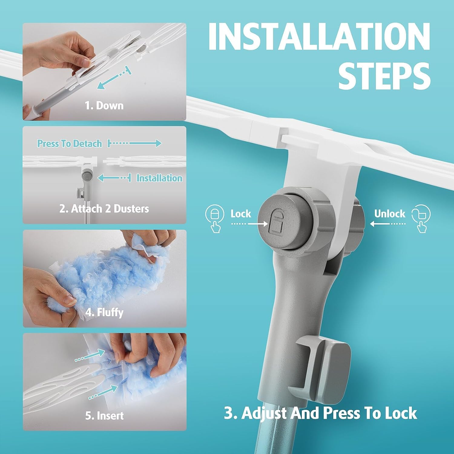 Detalle de AIR U+ 20 Refills Duster with 183cm Extendable Handle – 360° Double-Head Microfiber Duster